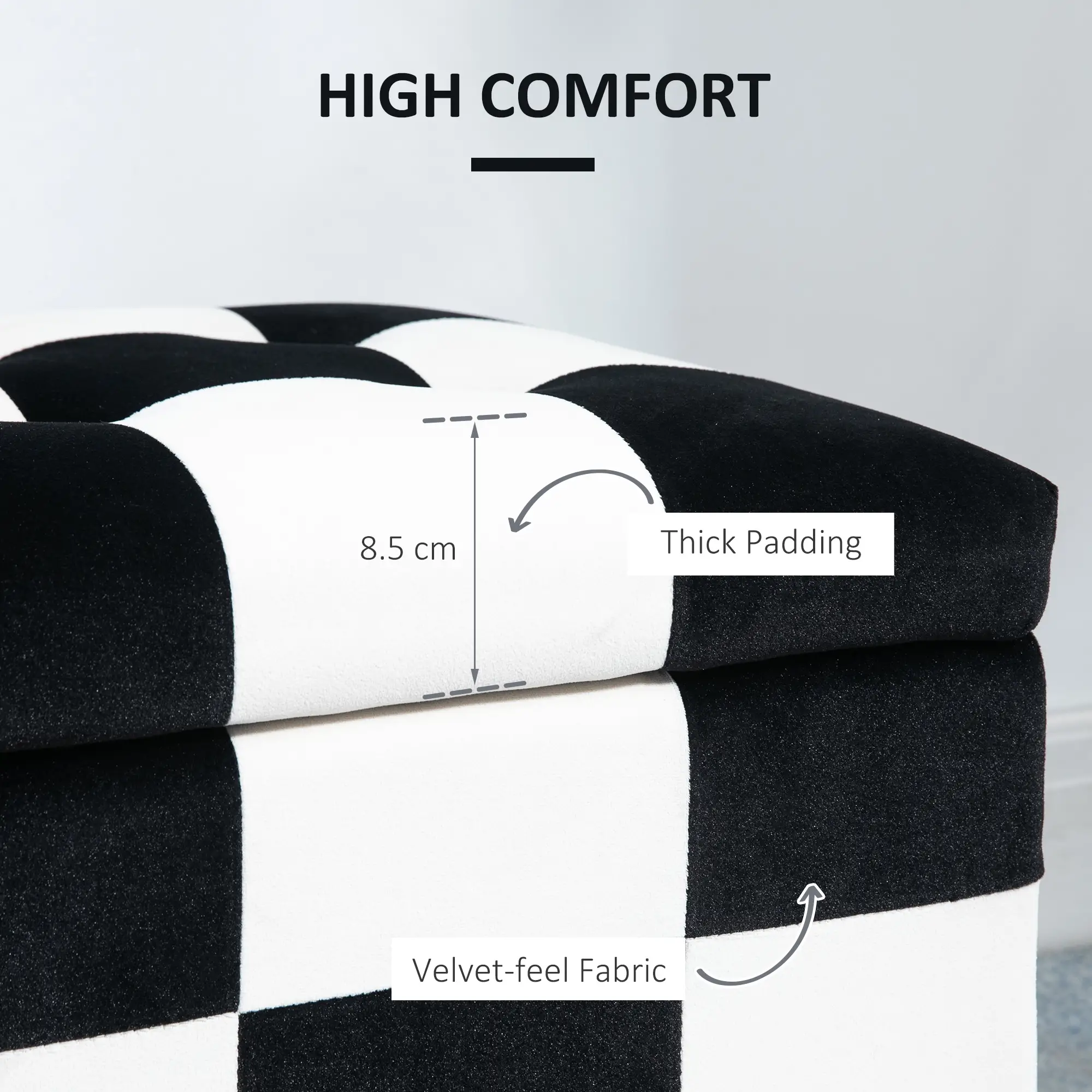 Velvet Storage Ottoman Bench 114 x 47 x 47cm - White, Black - 5