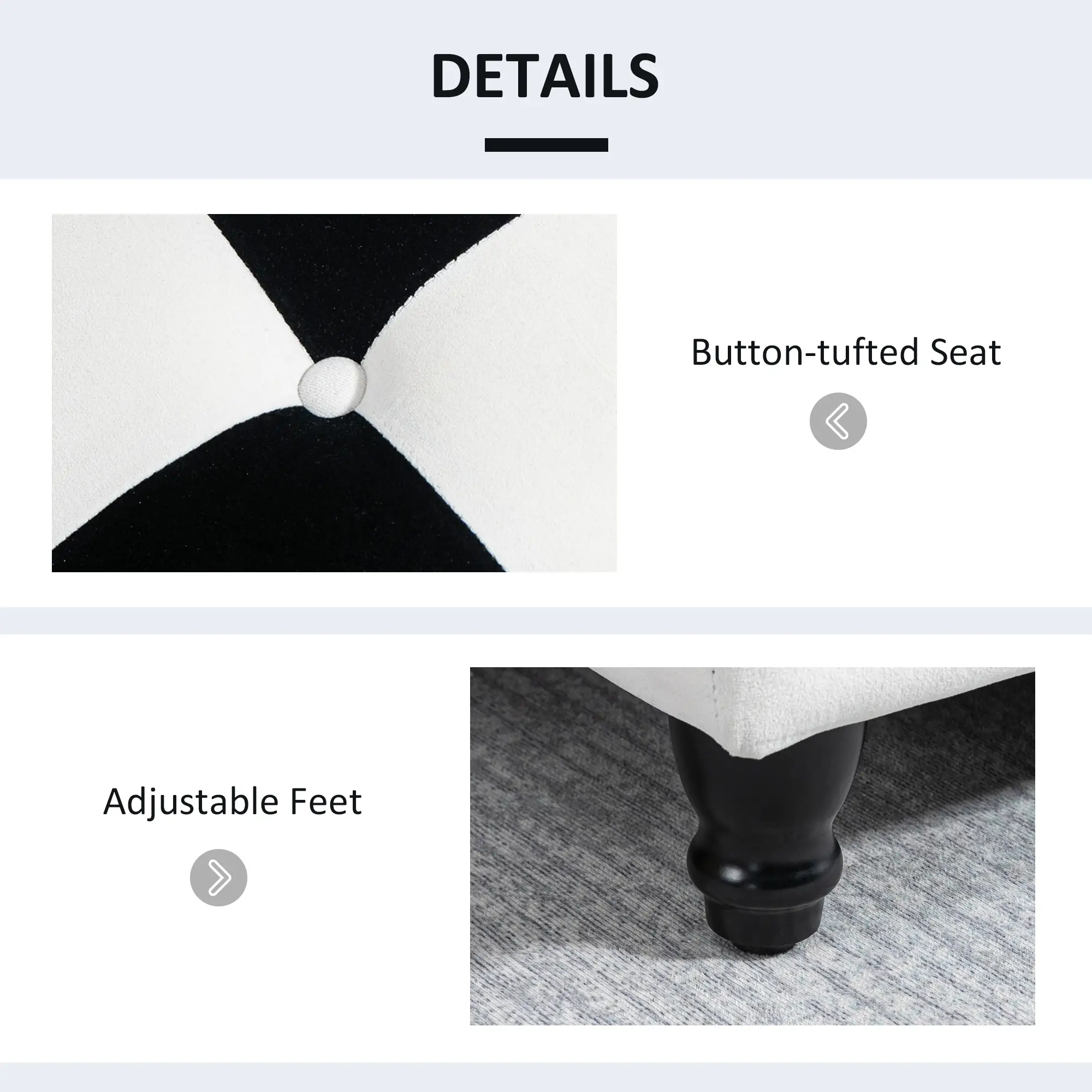 Velvet Storage Ottoman Bench 114 x 47 x 47cm - White, Black - 6