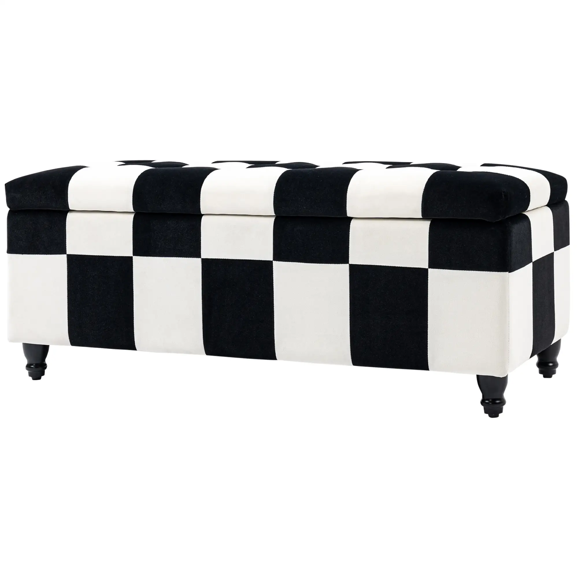 Velvet Storage Ottoman Bench 114 x 47 x 47cm - White, Black - 10