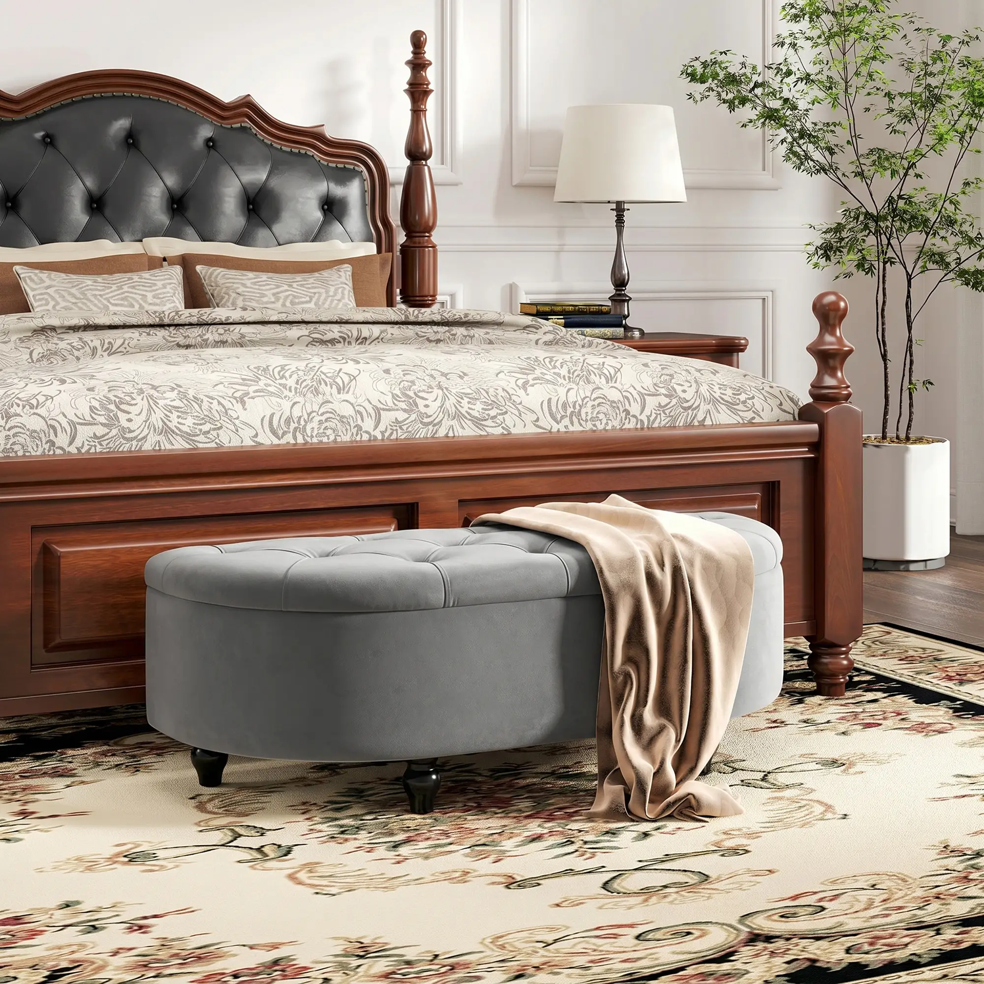 Velvet Storage Ottoman Bench 42 x 120 x 46cm - Dark Grey - 2