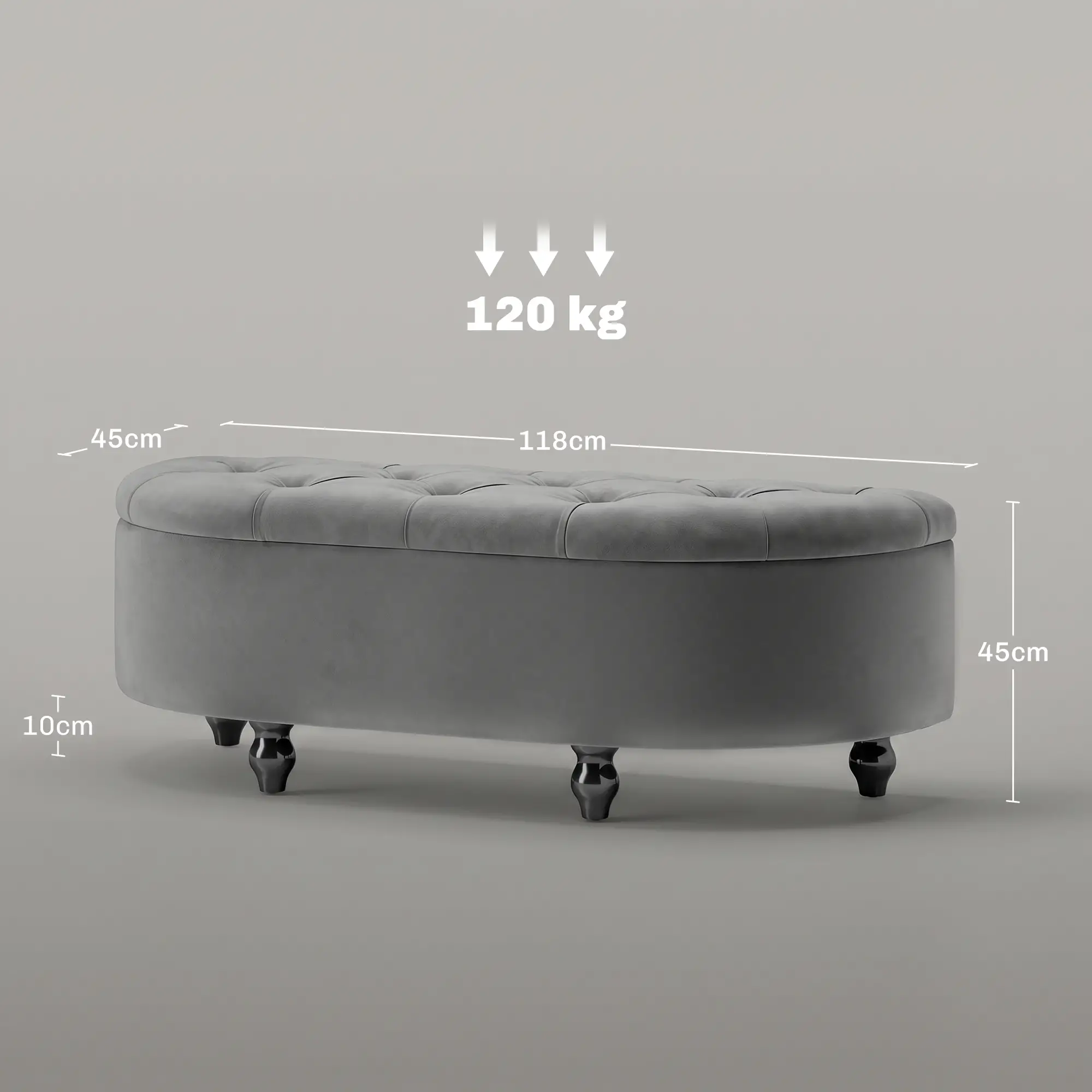 Velvet Storage Ottoman Bench 42 x 120 x 46cm - Dark Grey - 3