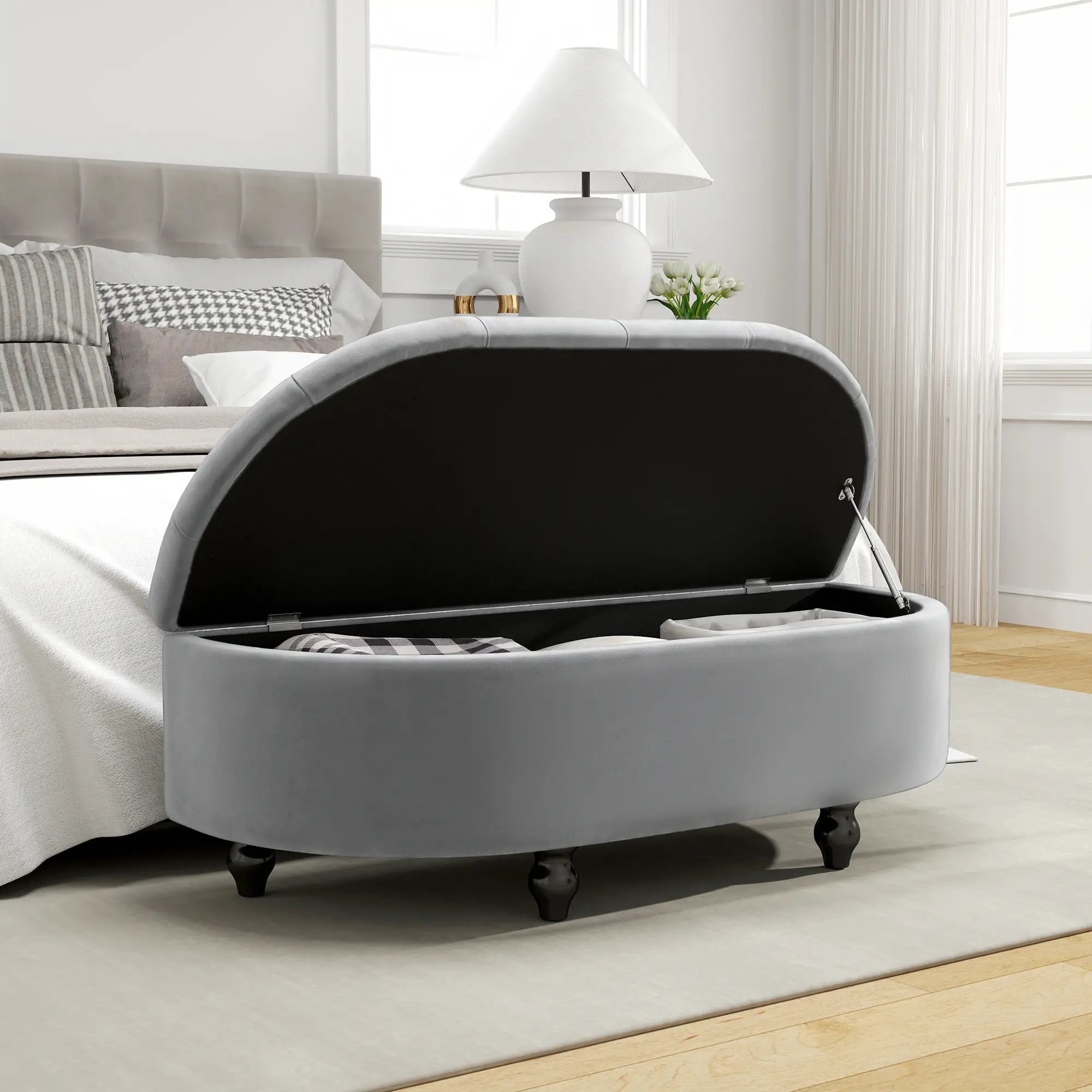 Velvet Storage Ottoman Bench 42 x 120 x 46cm - Dark Grey - 7