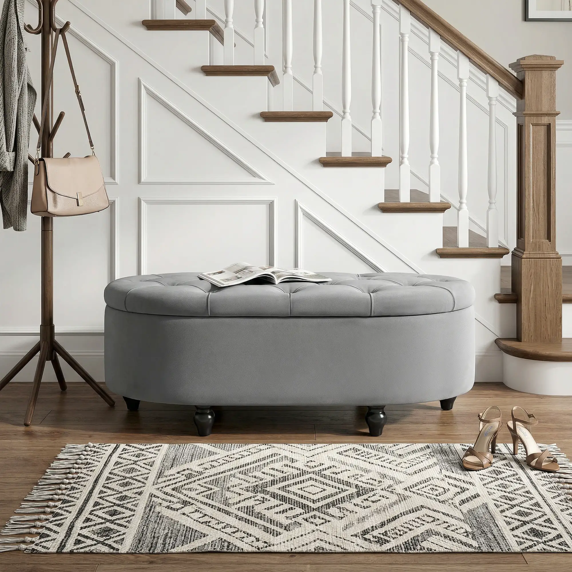 Velvet Storage Ottoman Bench 42 x 120 x 46cm - Dark Grey - 8