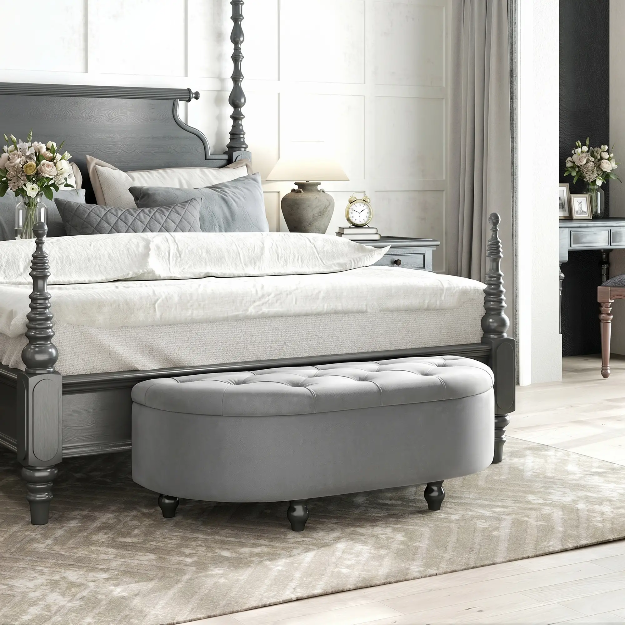 Velvet Storage Ottoman Bench 42 x 120 x 46cm - Dark Grey - 10