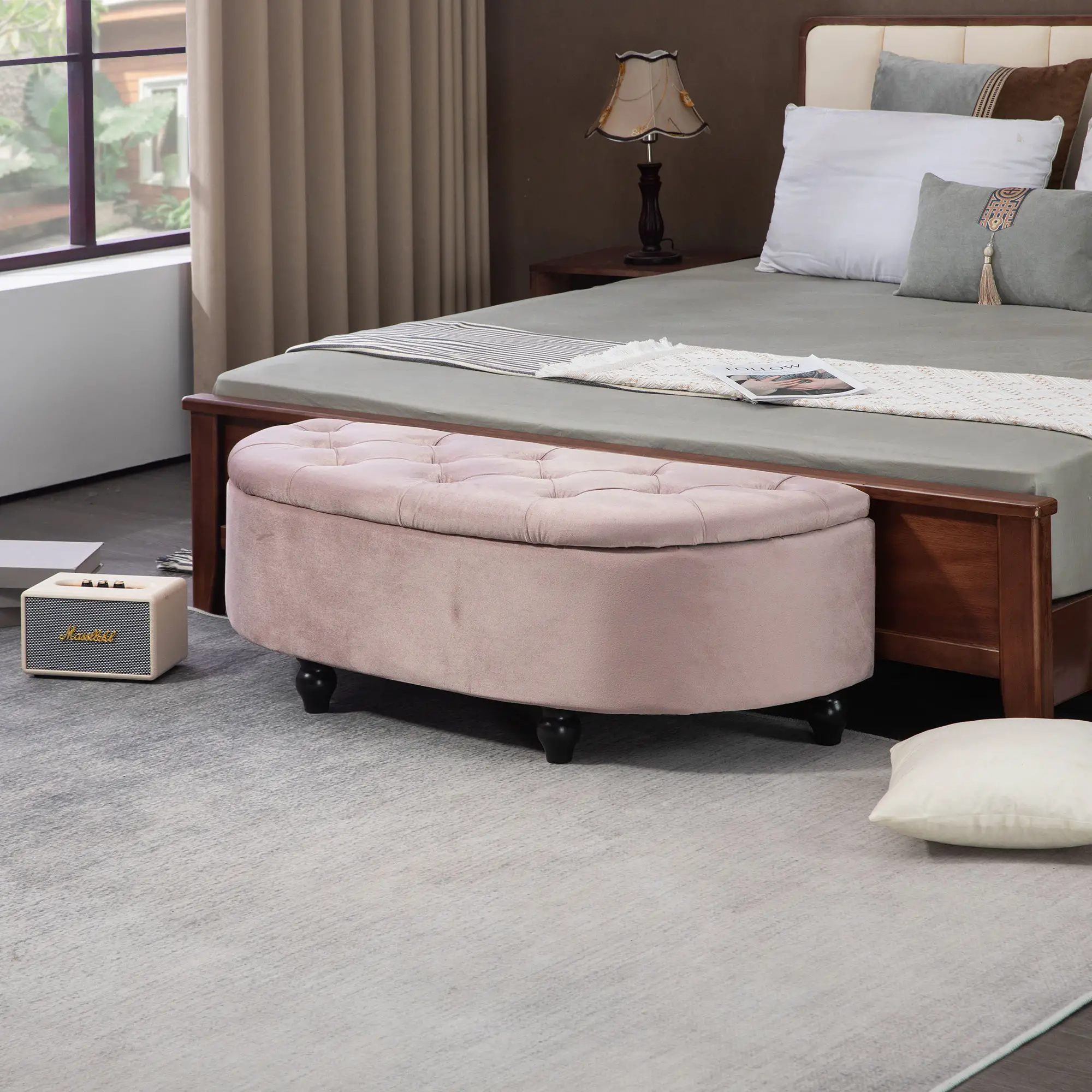 Velvet Storage Ottoman Bench 42 x 120 x 46cm - Pink - 2