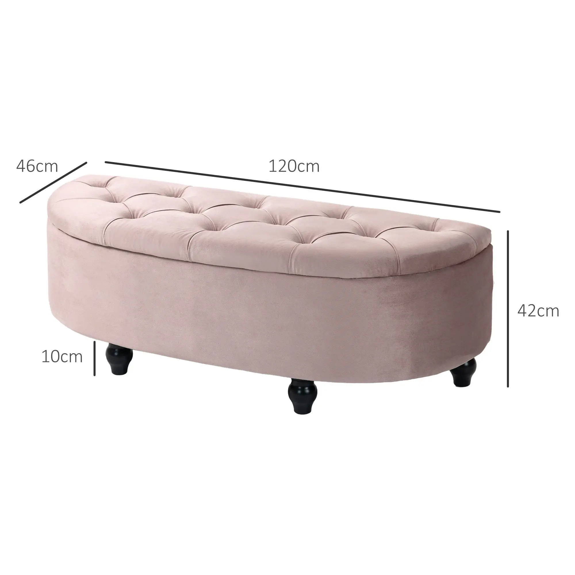 Velvet Storage Ottoman Bench 42 x 120 x 46cm - Pink - 3