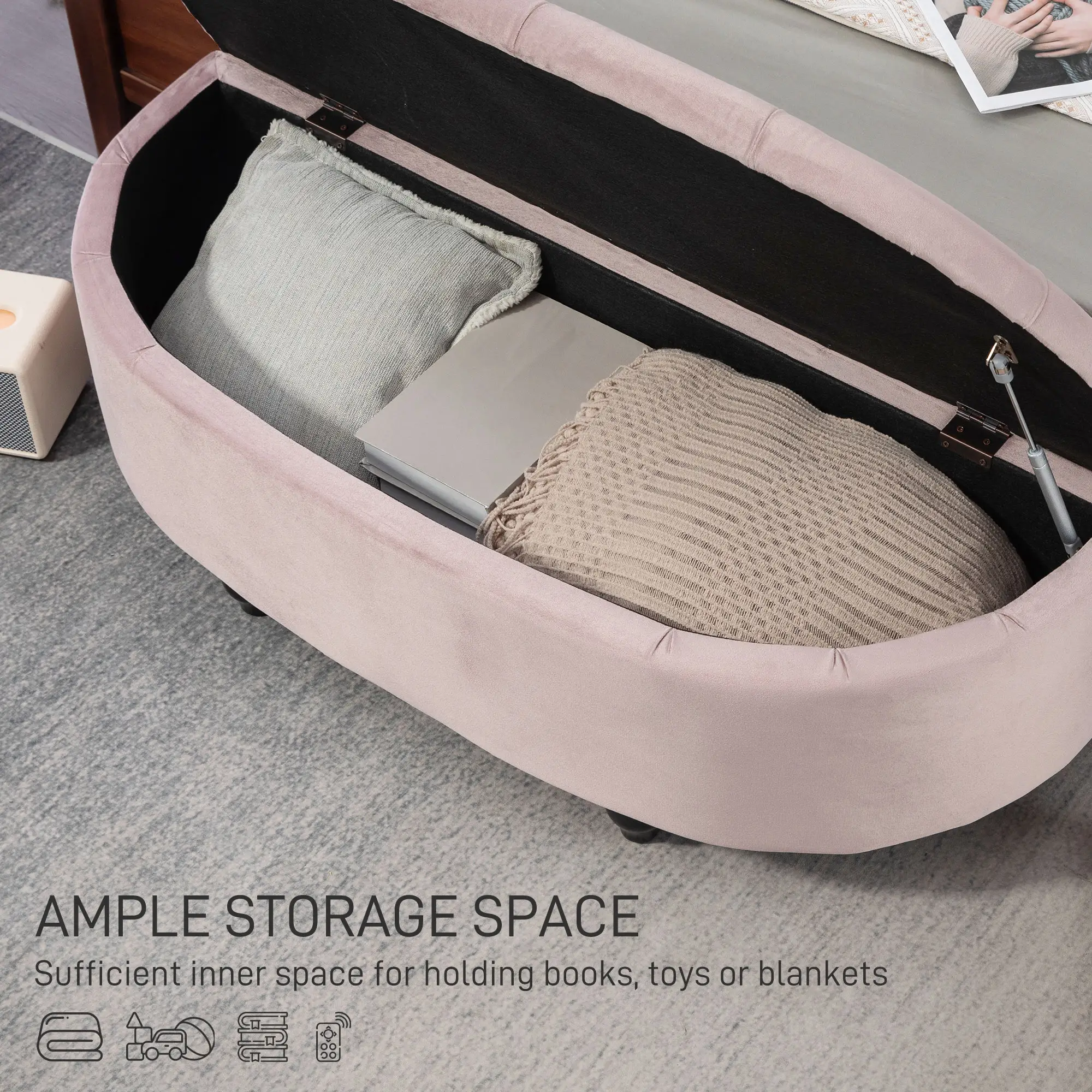 Velvet Storage Ottoman Bench 42 x 120 x 46cm - Pink - 4