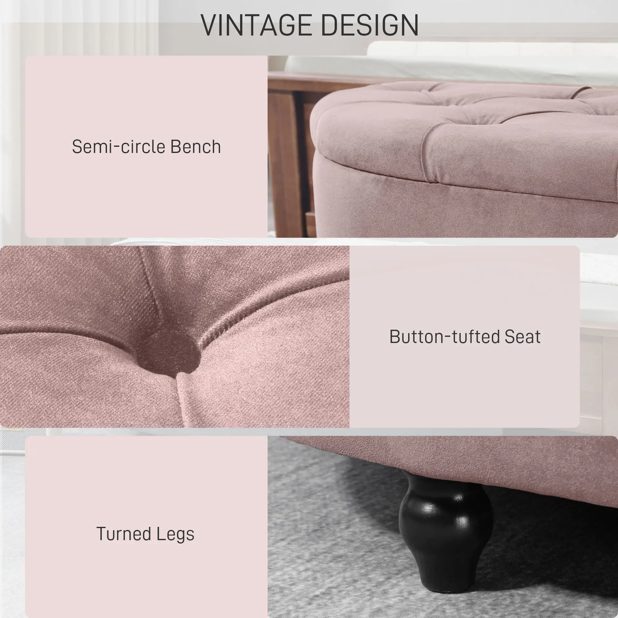 Velvet Storage Ottoman Bench 42 x 120 x 46cm - Pink - 6