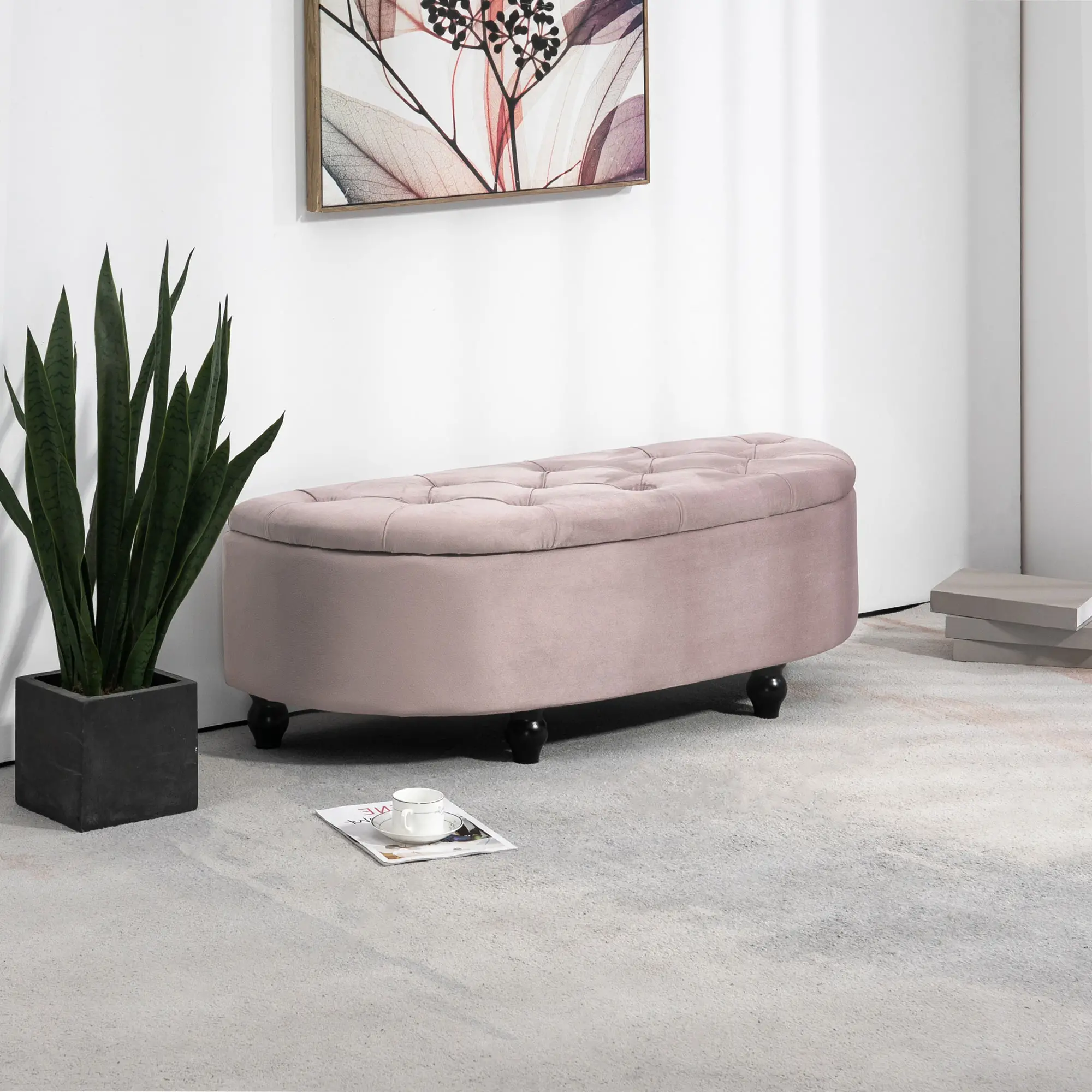 Velvet Storage Ottoman Bench 42 x 120 x 46cm - Pink - 10