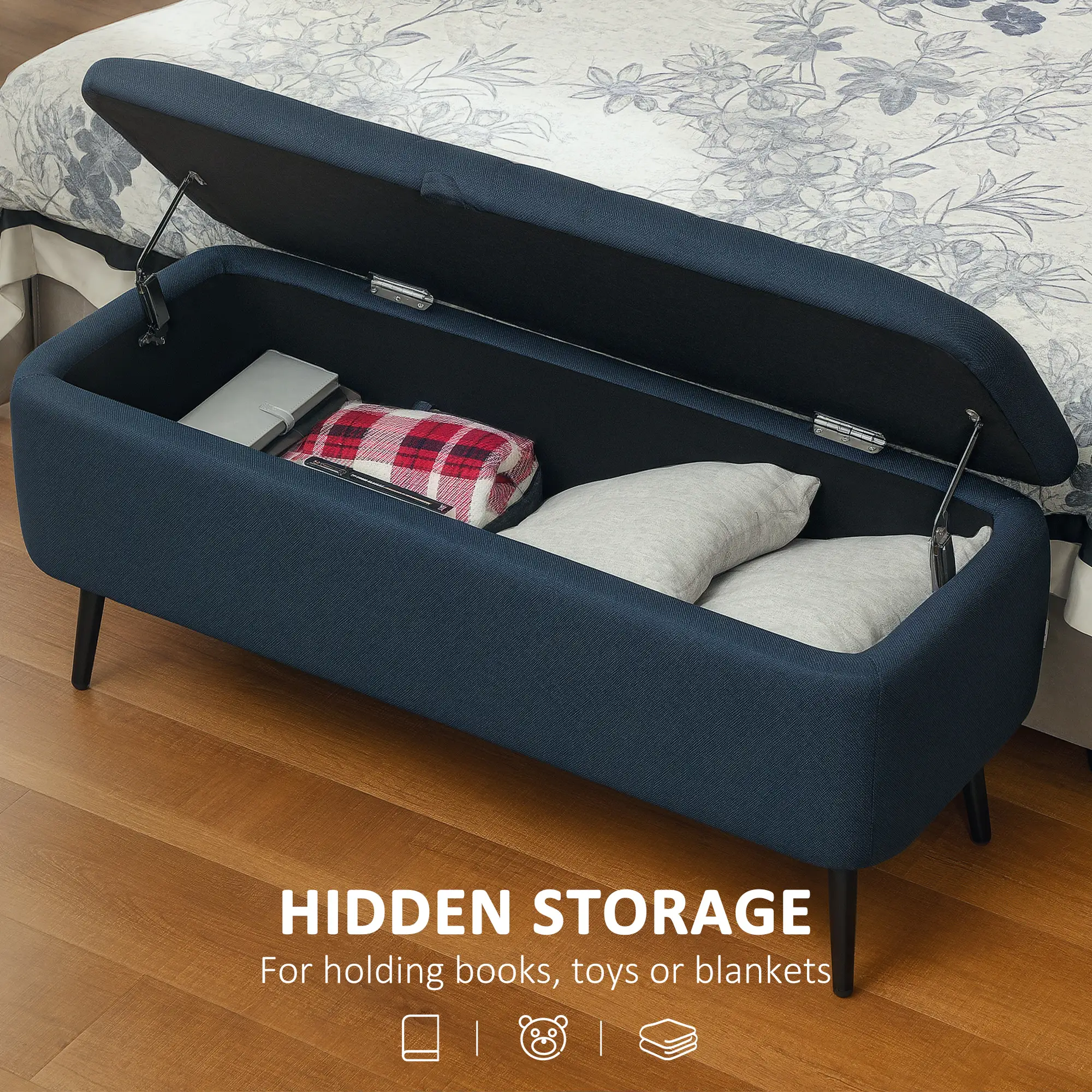 Linen Storage Ottoman Bench 102 x 40 x 44cm - Dark Blue - 4
