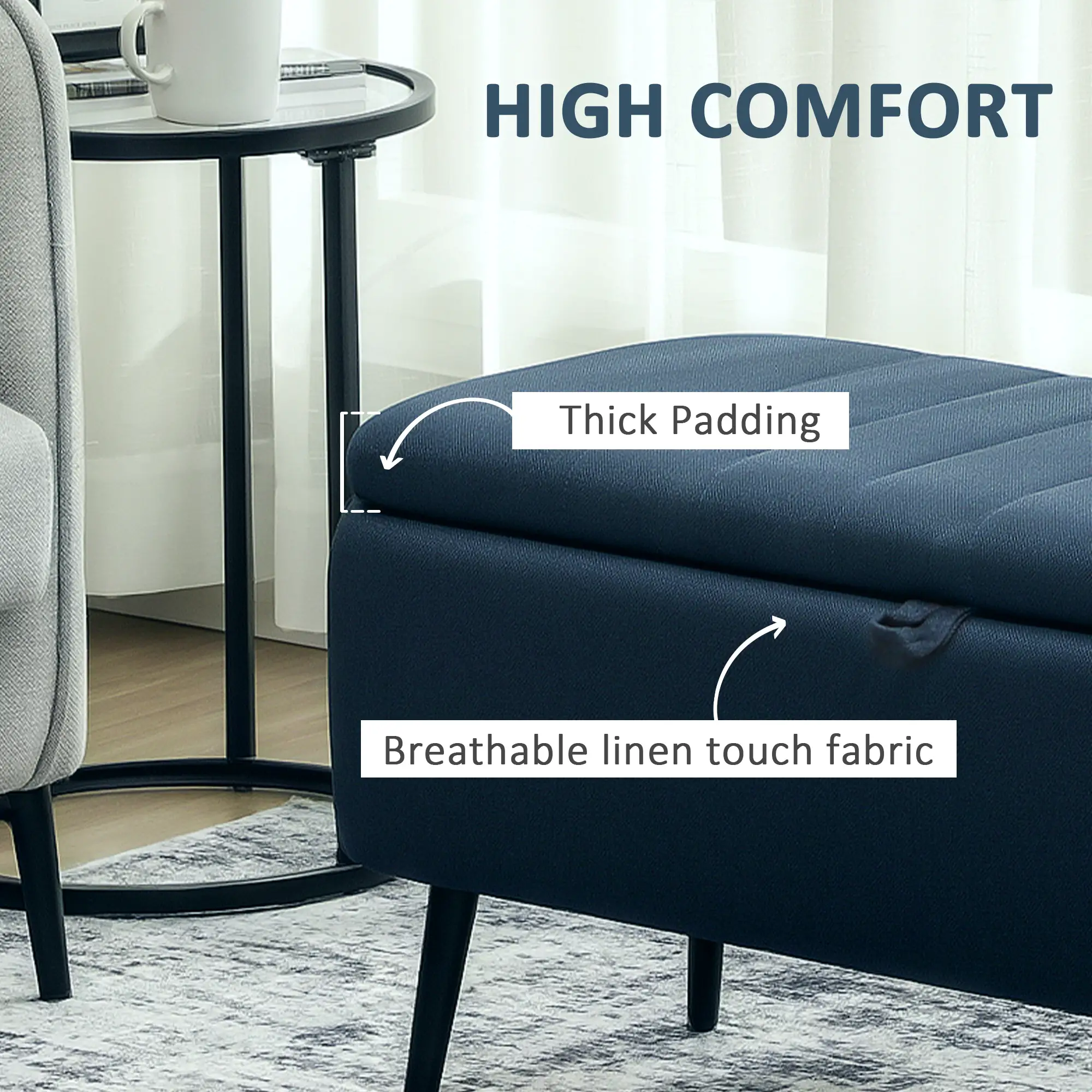 Linen Storage Ottoman Bench 102 x 40 x 44cm - Dark Blue - 5