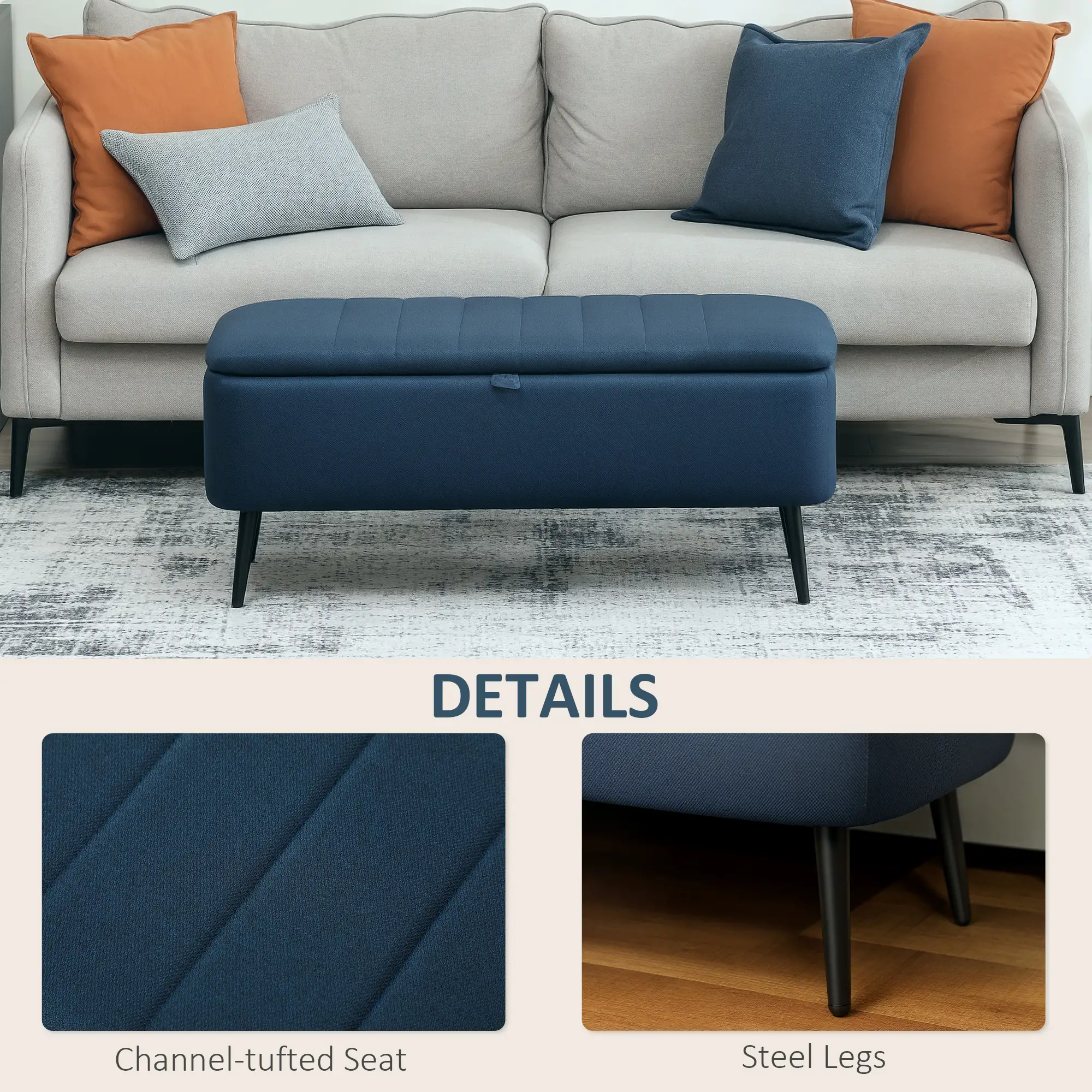 Linen Storage Ottoman Bench 102 x 40 x 44cm - Dark Blue - 6