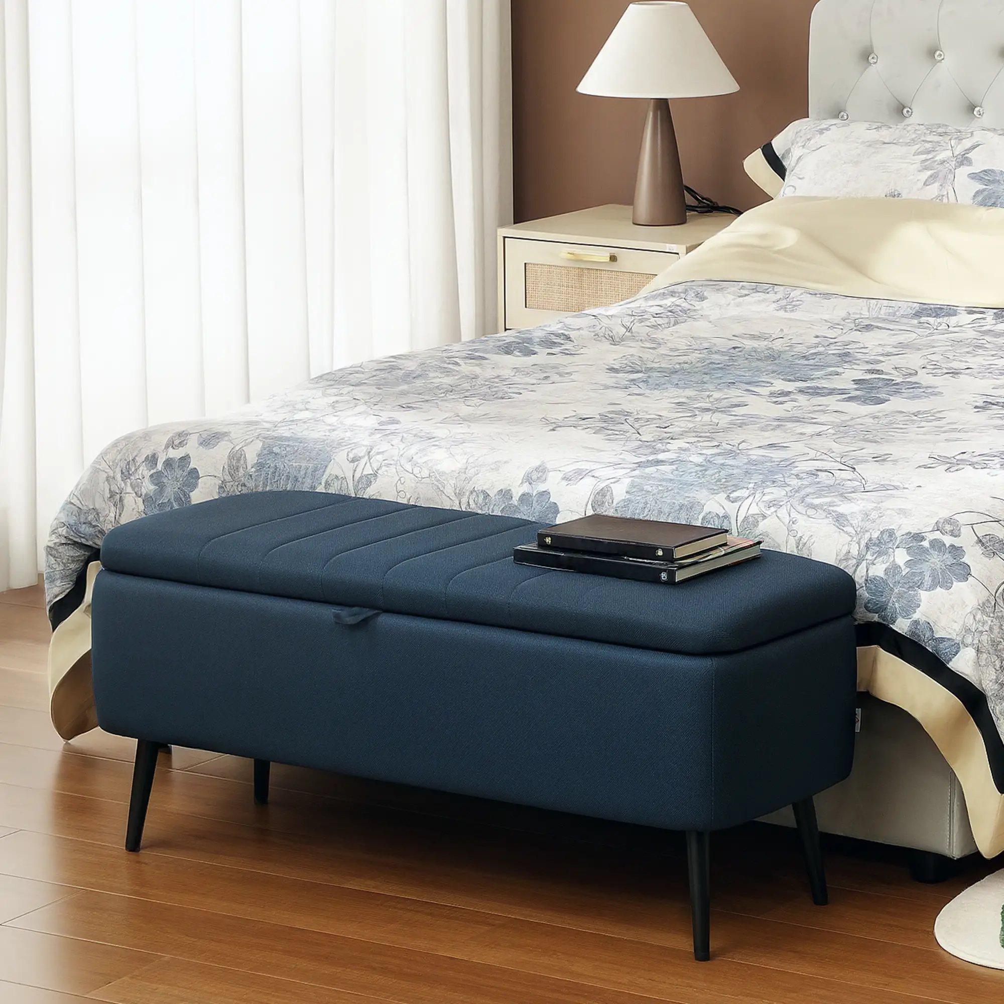 Linen Storage Ottoman Bench 102 x 40 x 44cm - Dark Blue - 9