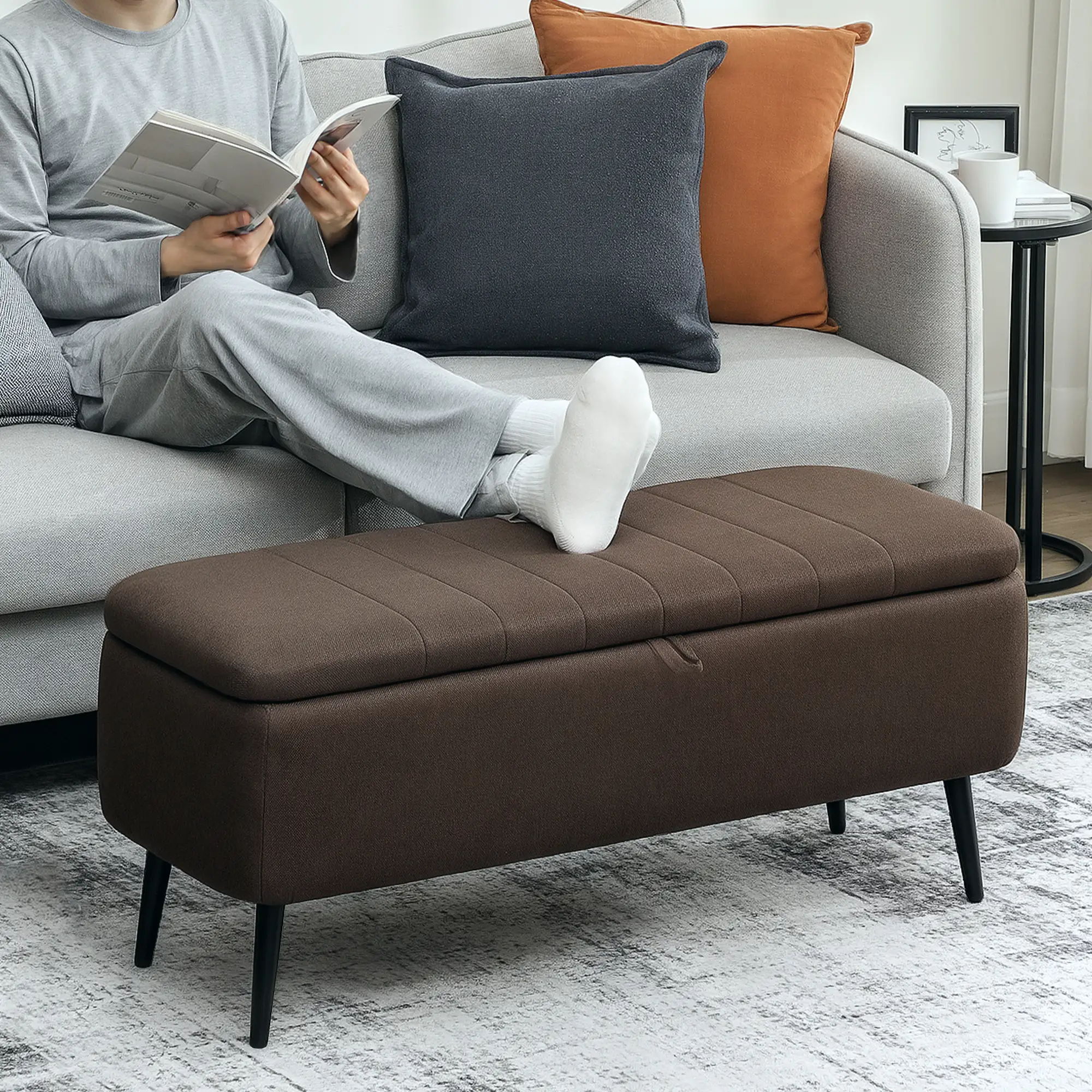 Linen Storage Ottoman Bench 102 x 40 x 44cm - Dark Brown - 2