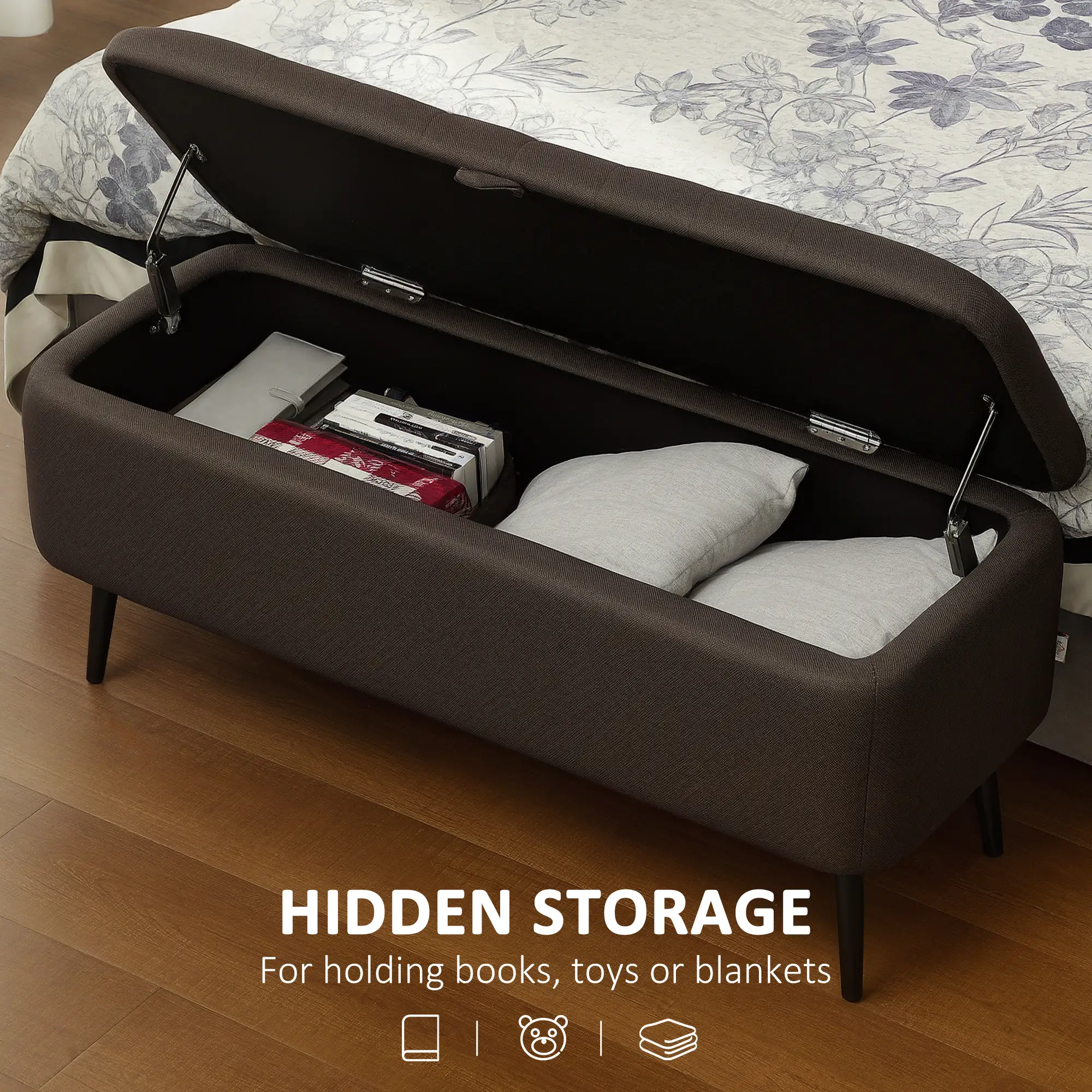 Linen Storage Ottoman Bench 102 x 40 x 44cm - Dark Brown - 4