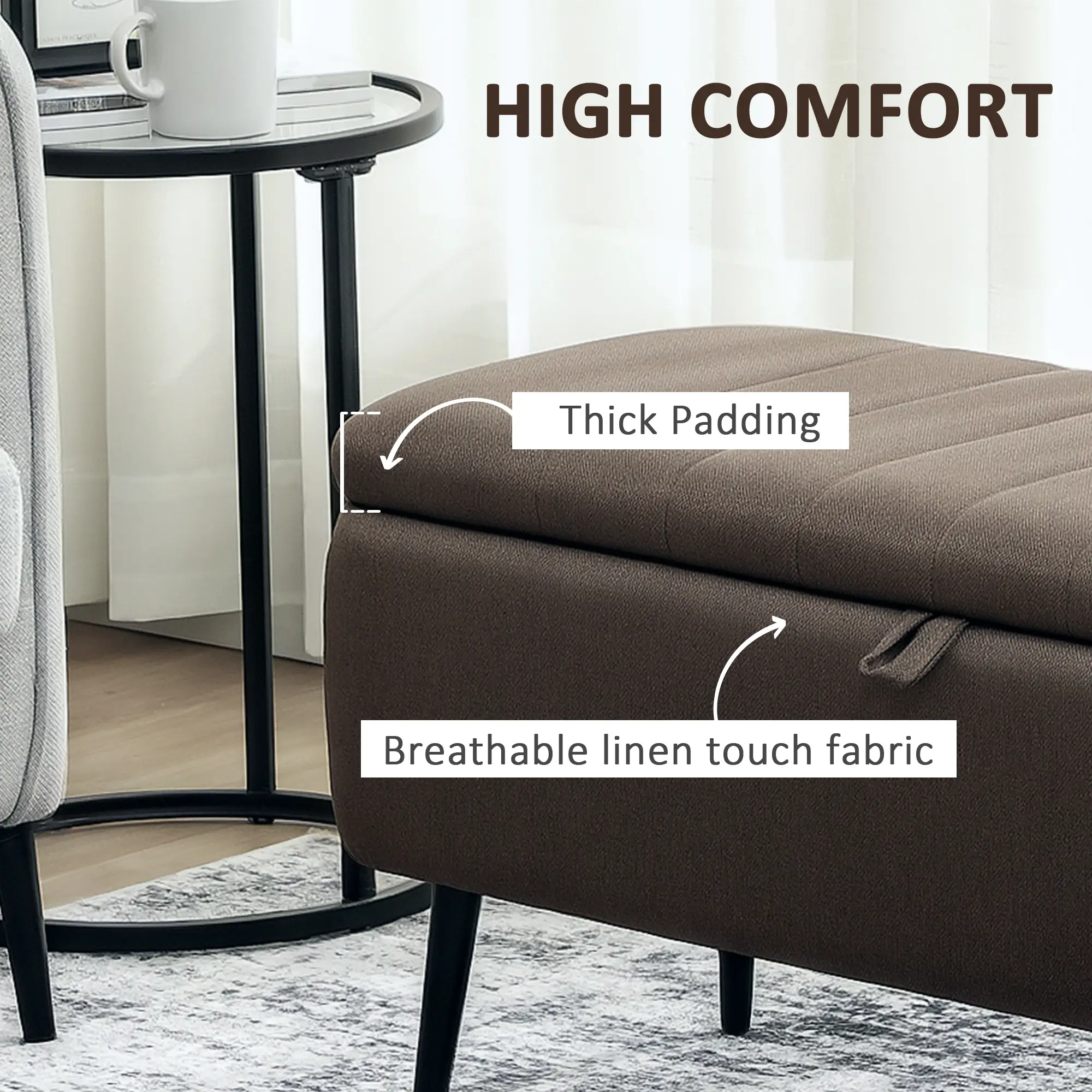 Linen Storage Ottoman Bench 102 x 40 x 44cm - Dark Brown - 5