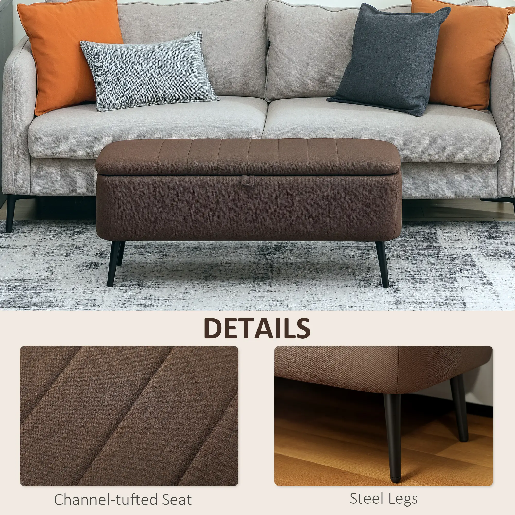 Linen Storage Ottoman Bench 102 x 40 x 44cm - Dark Brown - 6