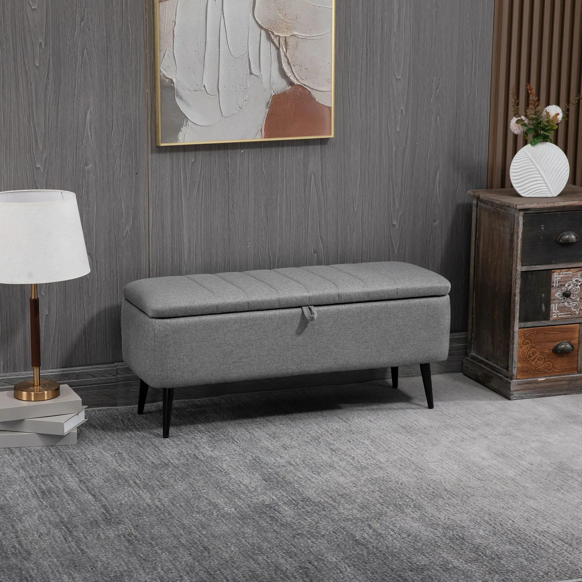 Linen Storage Ottoman Bench 102 x 40 x 44cm - Grey - 2