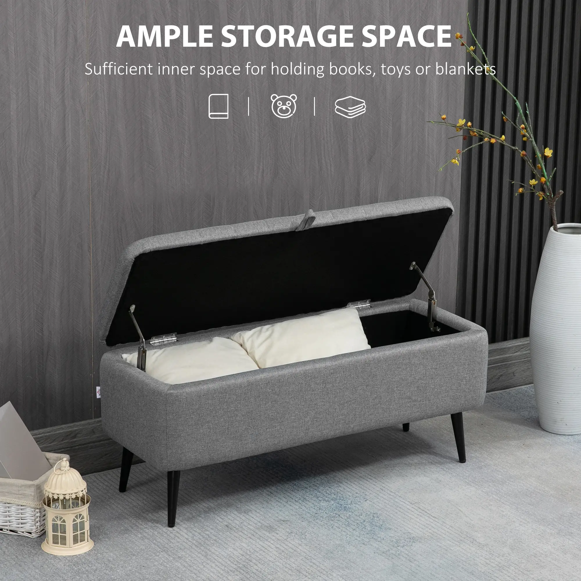 Linen Storage Ottoman Bench 102 x 40 x 44cm - Grey - 4