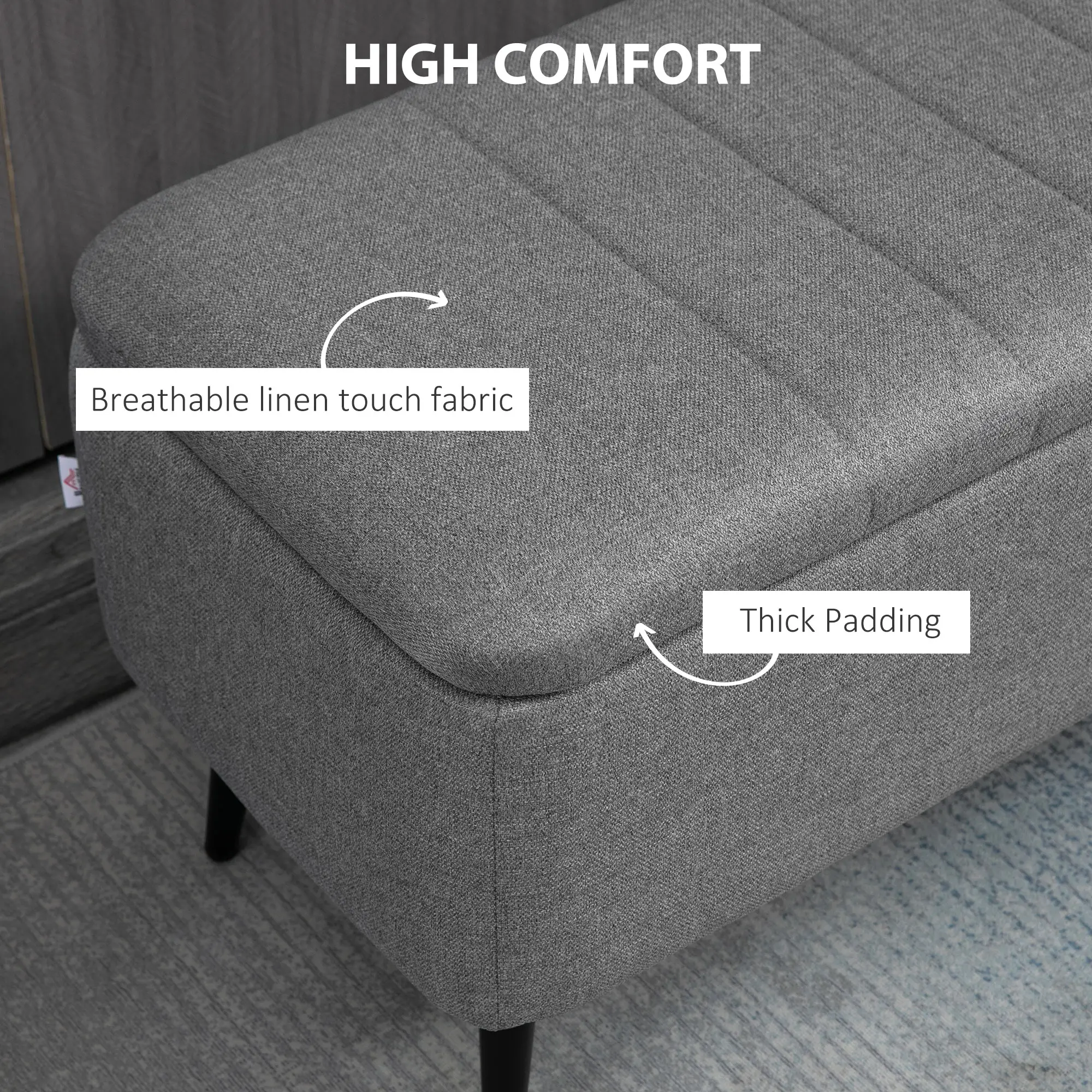 Linen Storage Ottoman Bench 102 x 40 x 44cm - Grey - 5