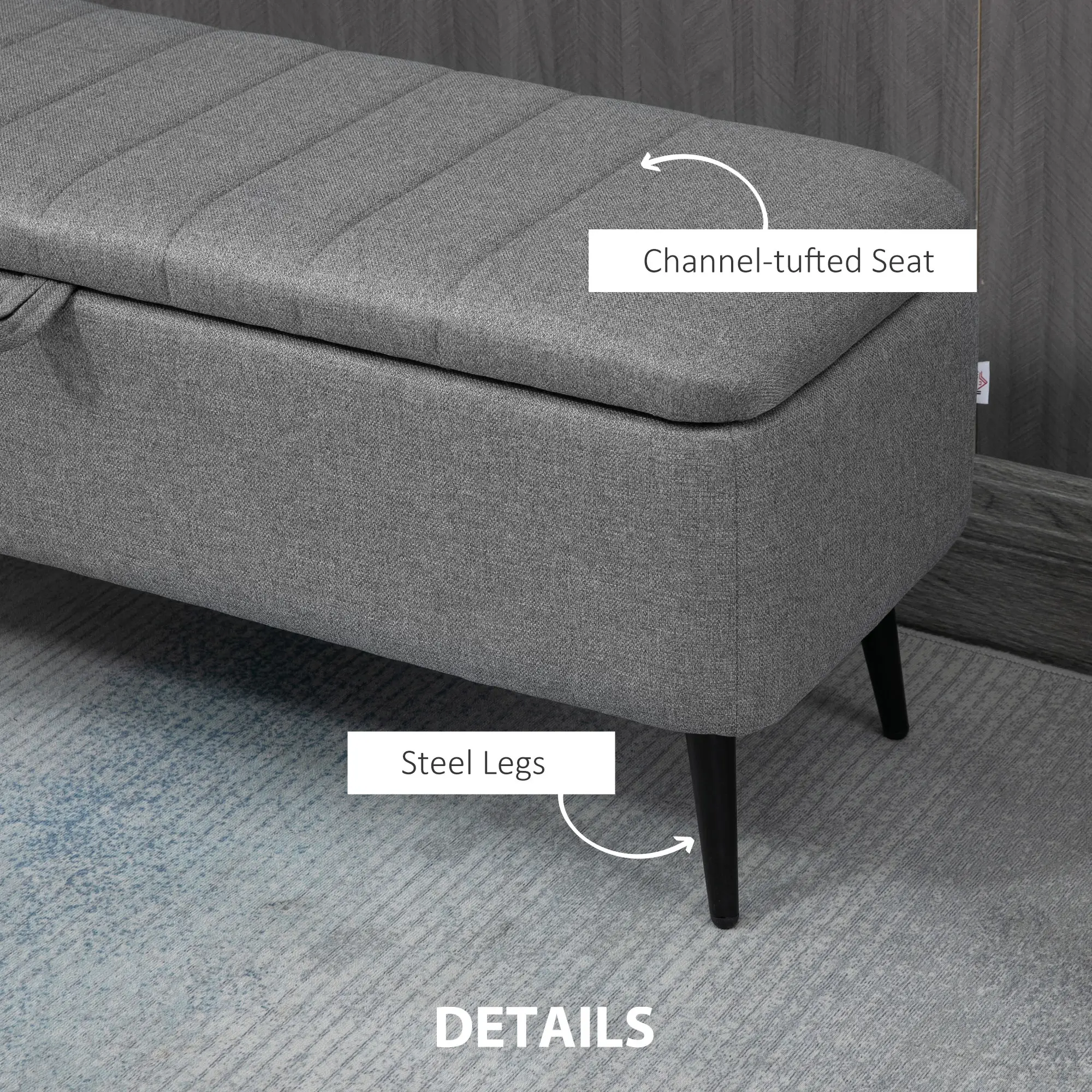 Linen Storage Ottoman Bench 102 x 40 x 44cm - Grey - 6