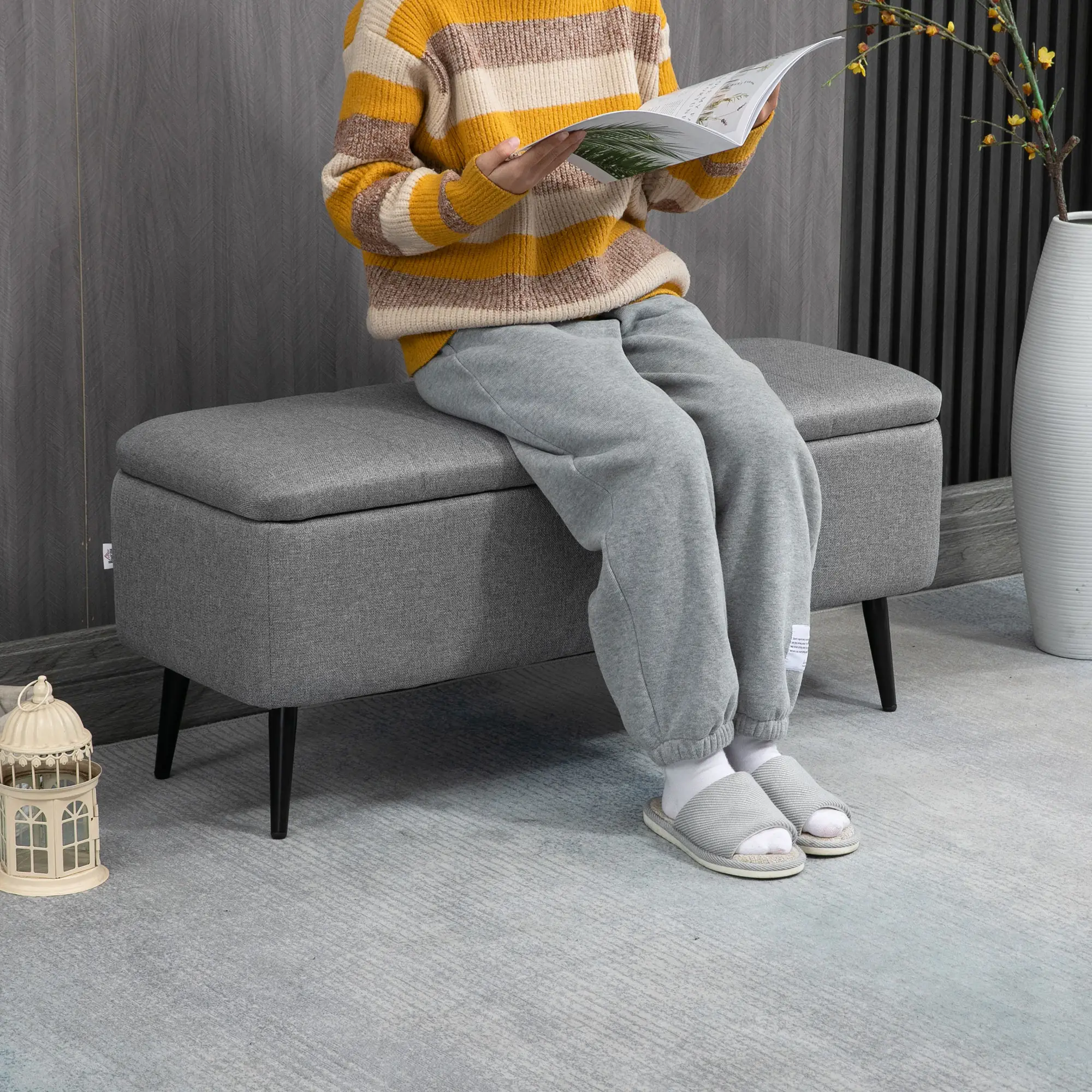 Linen Storage Ottoman Bench 102 x 40 x 44cm - Grey - 7
