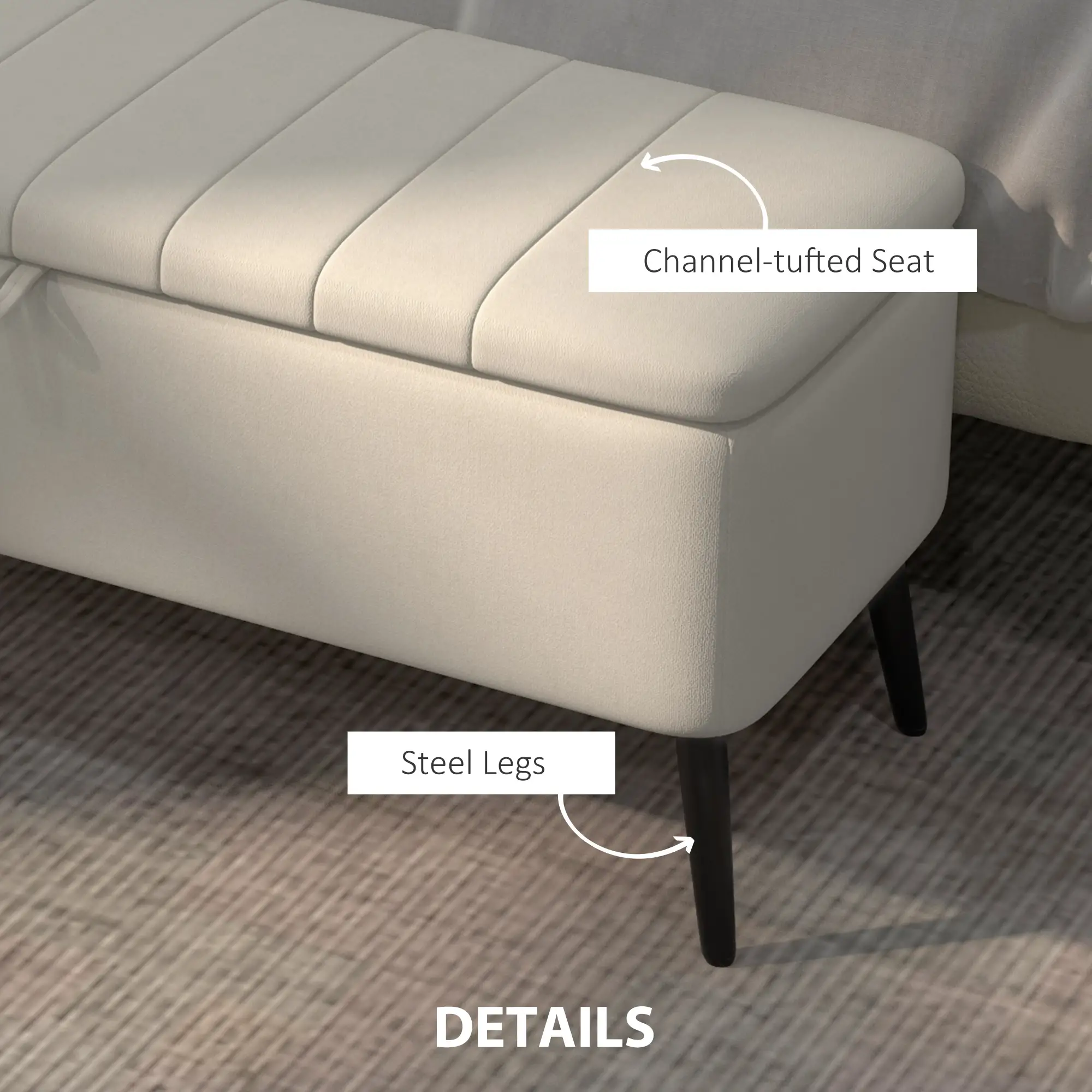 Linen Storage Ottoman Bench 102 x 40 x 44cm - Cream White - 6
