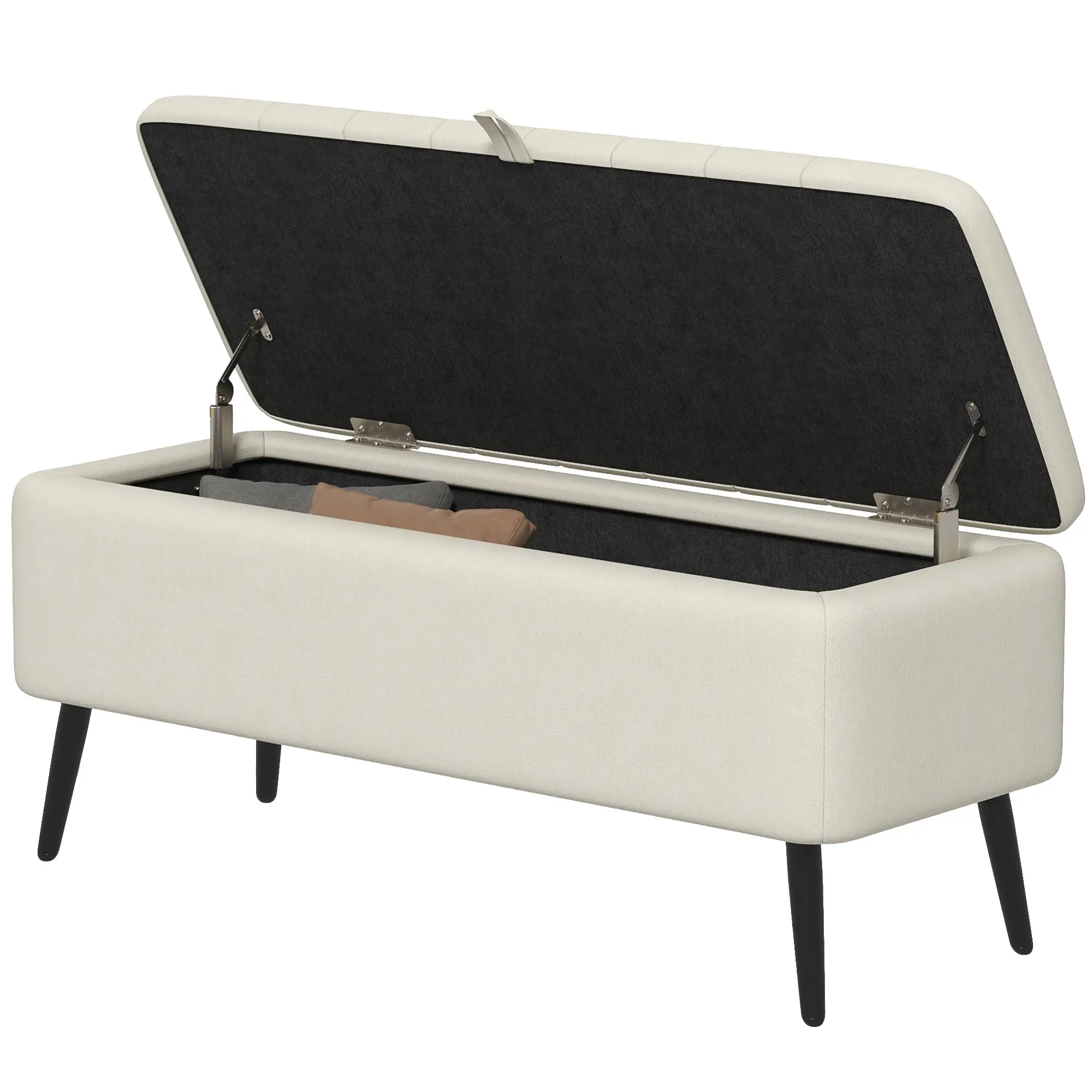 Linen Storage Ottoman Bench 102 x 40 x 44cm - Cream White - 11