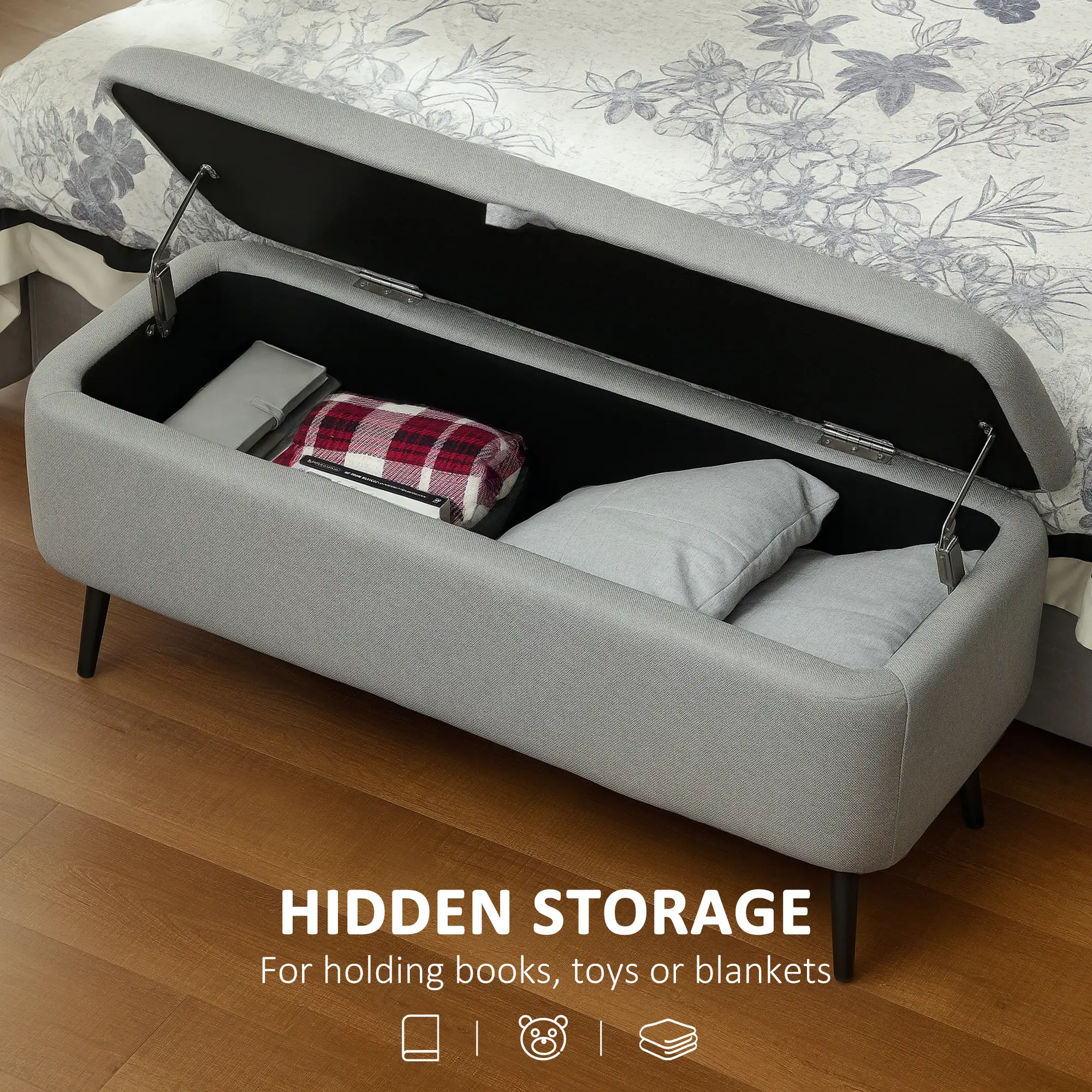 Linen Storage Ottoman Bench 102 x 40 x 44cm - Light Grey - 4