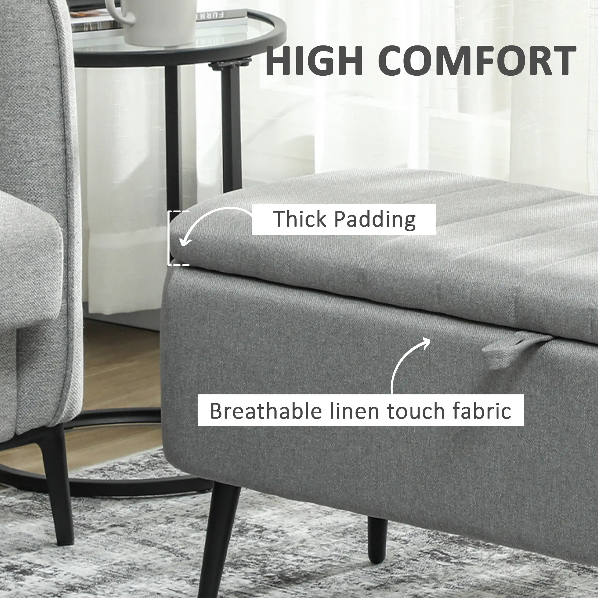 Linen Storage Ottoman Bench 102 x 40 x 44cm - Light Grey - 5