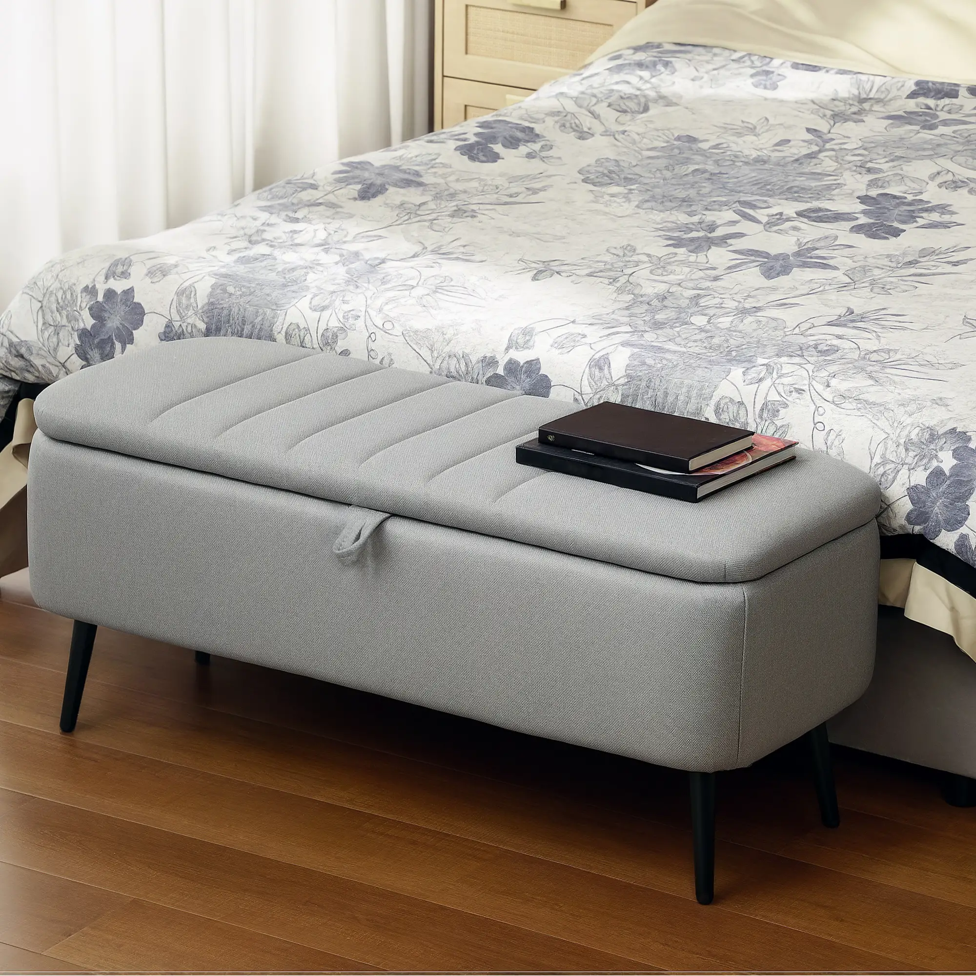Linen Storage Ottoman Bench 102 x 40 x 44cm - Light Grey - 9