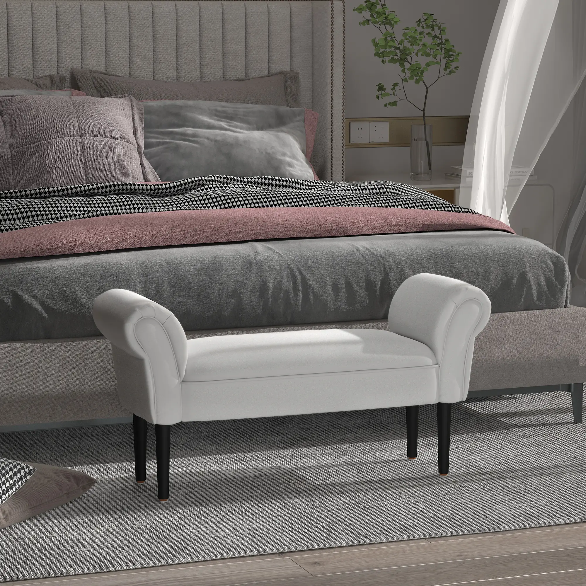 Ottoman Bench 102 x 36 x 51cm, Greyish White - Greyish White - 2