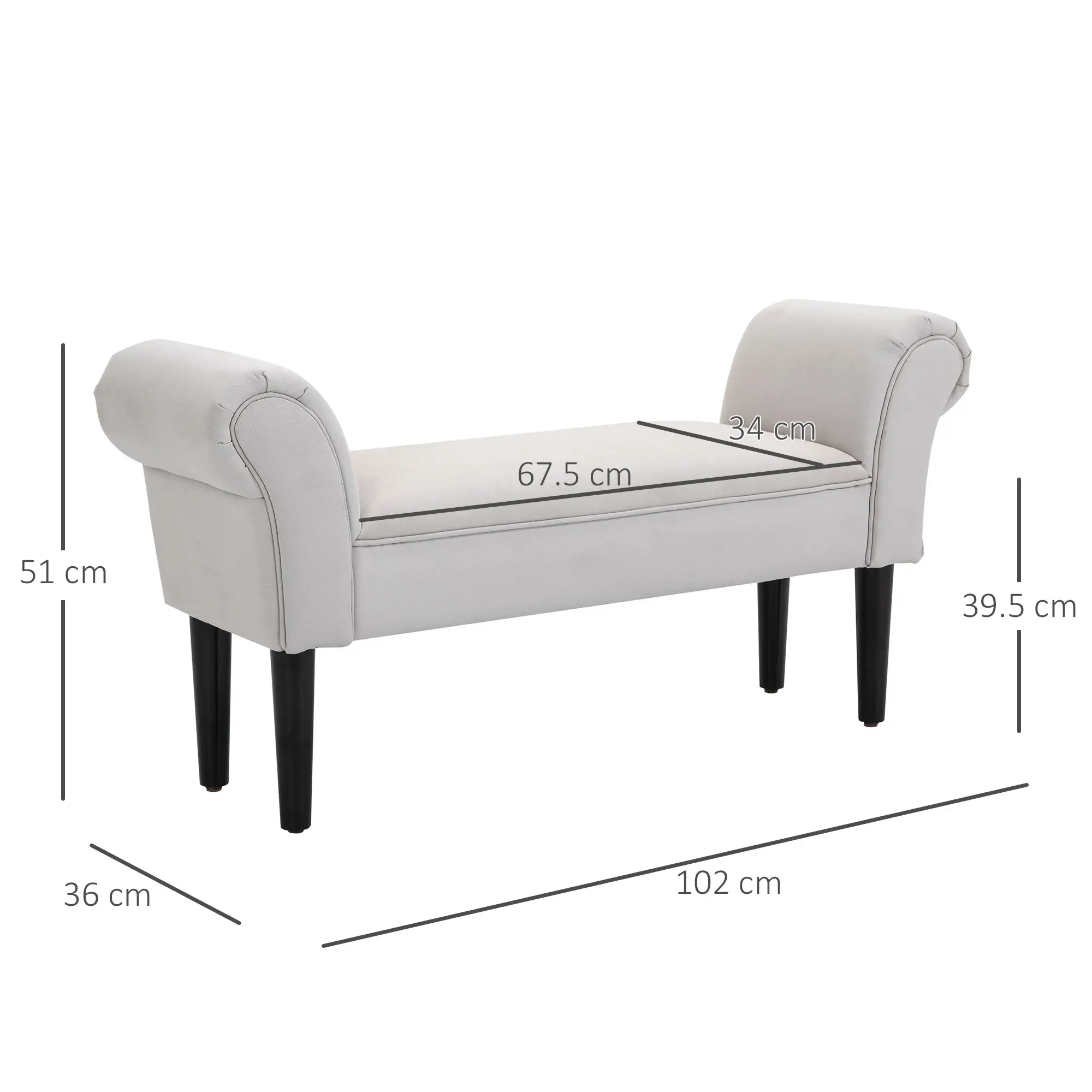 Ottoman Bench 102 x 36 x 51cm, Greyish White - Greyish White - 3