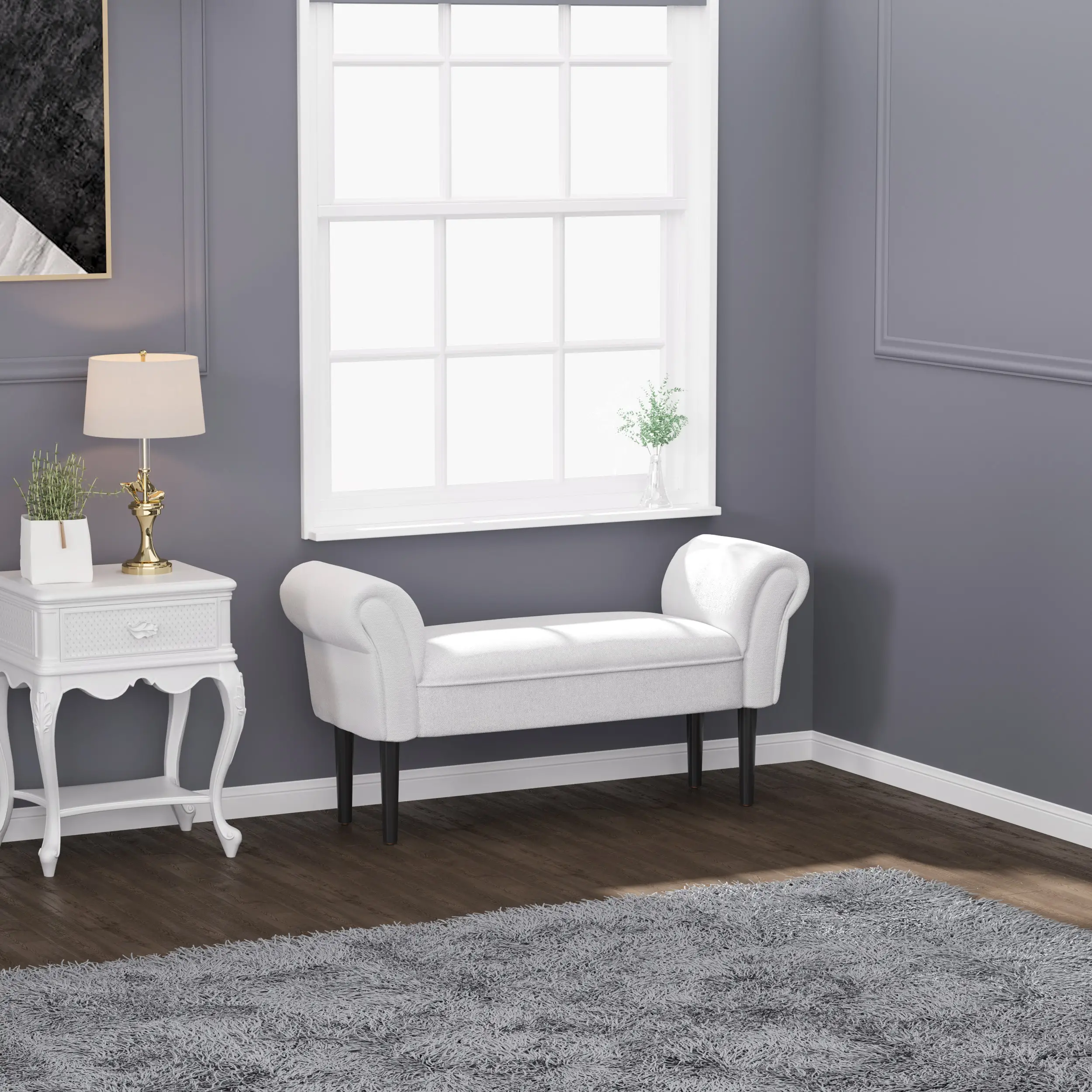 Ottoman Bench 102 x 36 x 51cm, Greyish White - Greyish White - 4