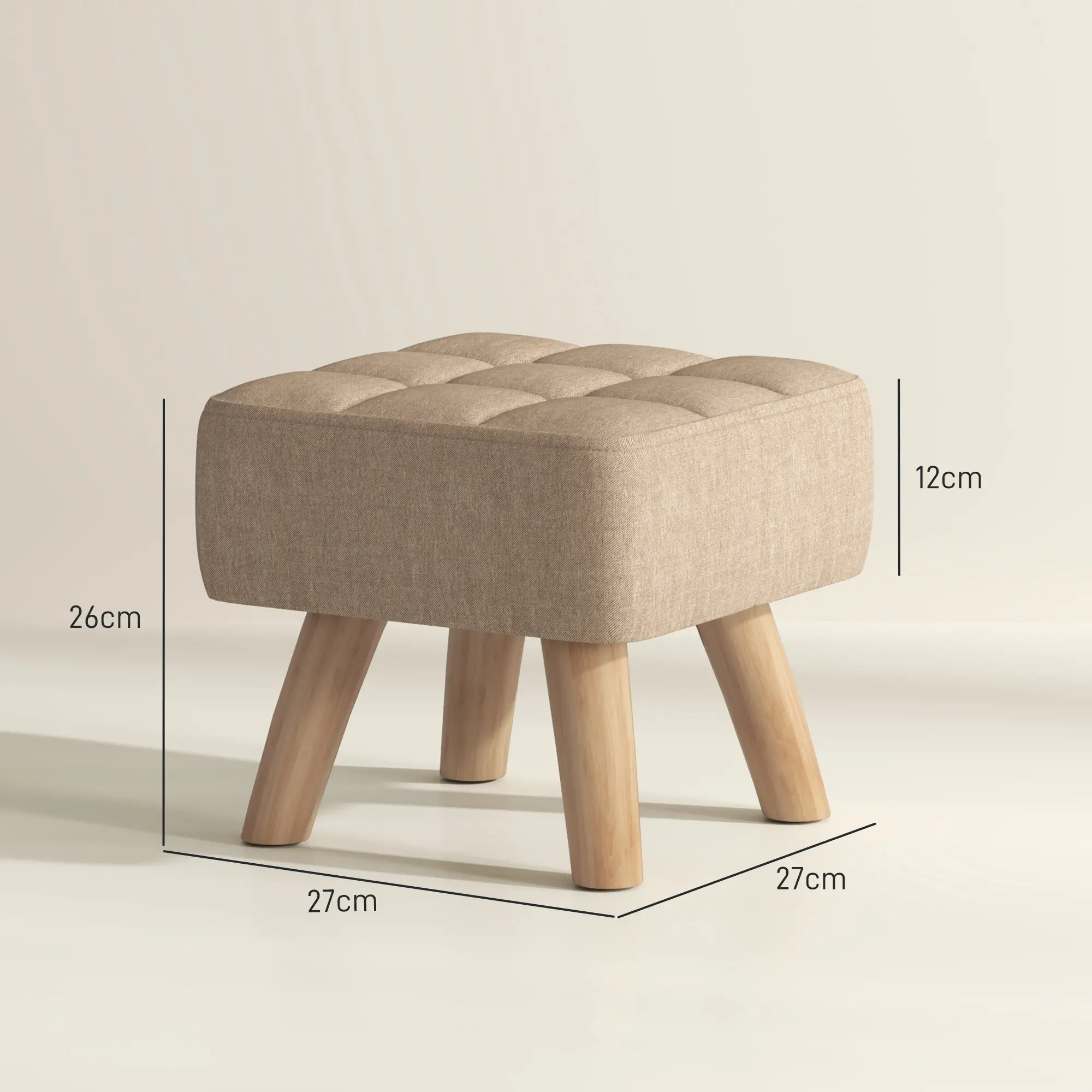Square Linen Footstool 27 x 27 x 26cm, Light Brown - Light Brown - 3