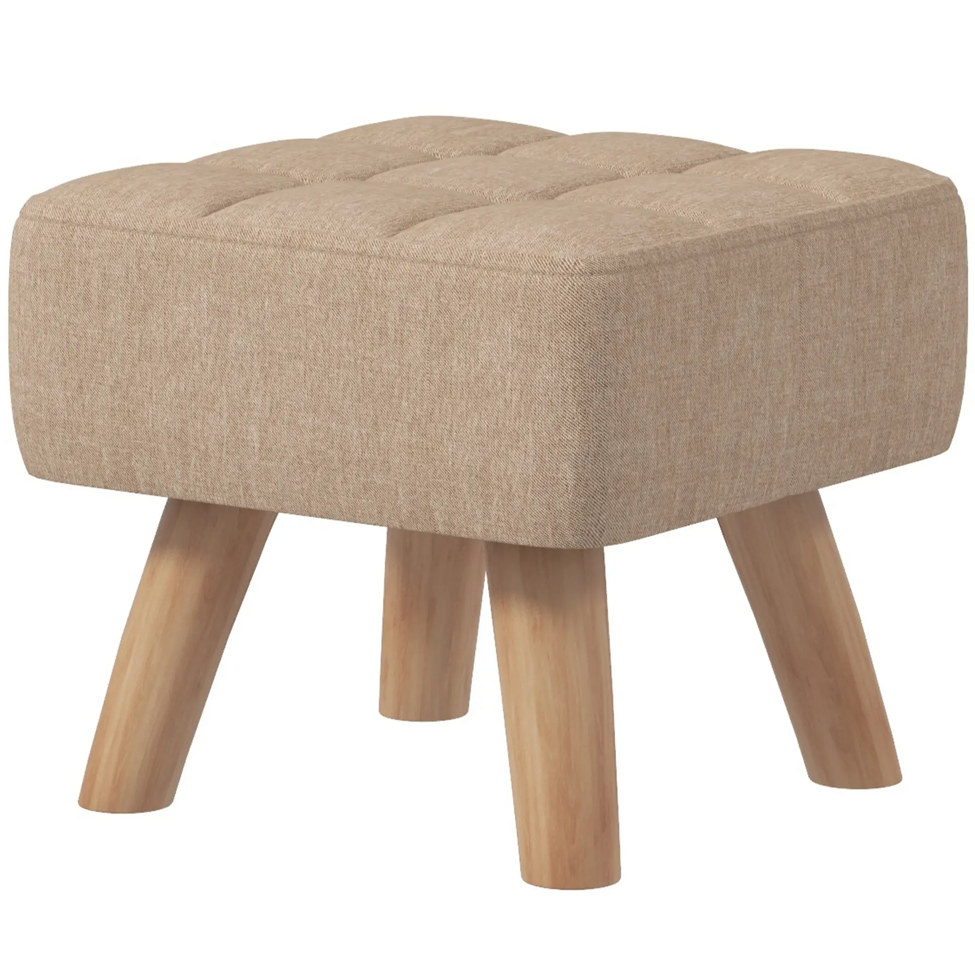 Square Linen Footstool 27 x 27 x 26cm, Light Brown - Light Brown - 11