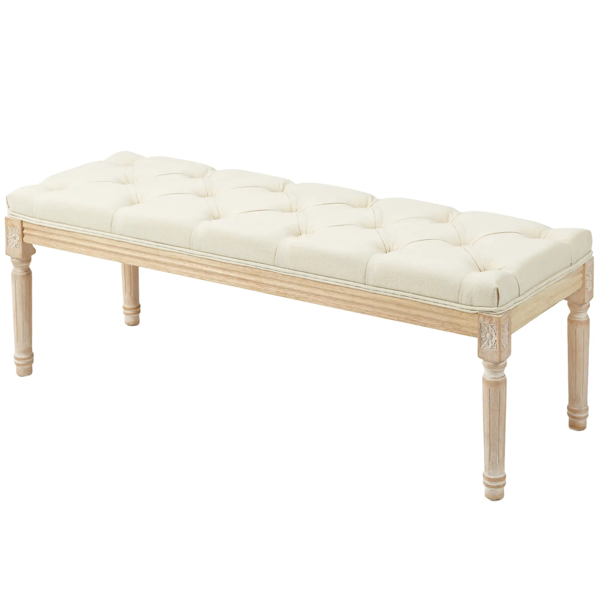 Linen Ottoman Bench 43 x 115 x 40cm, Cream White - Cream White - 11