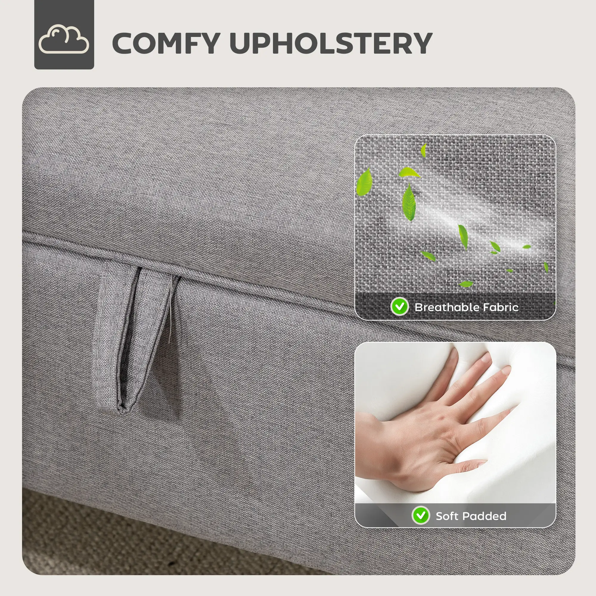 Linen Storage Ottoman Bench 71 x 37 x 36cm - Light Grey - 5