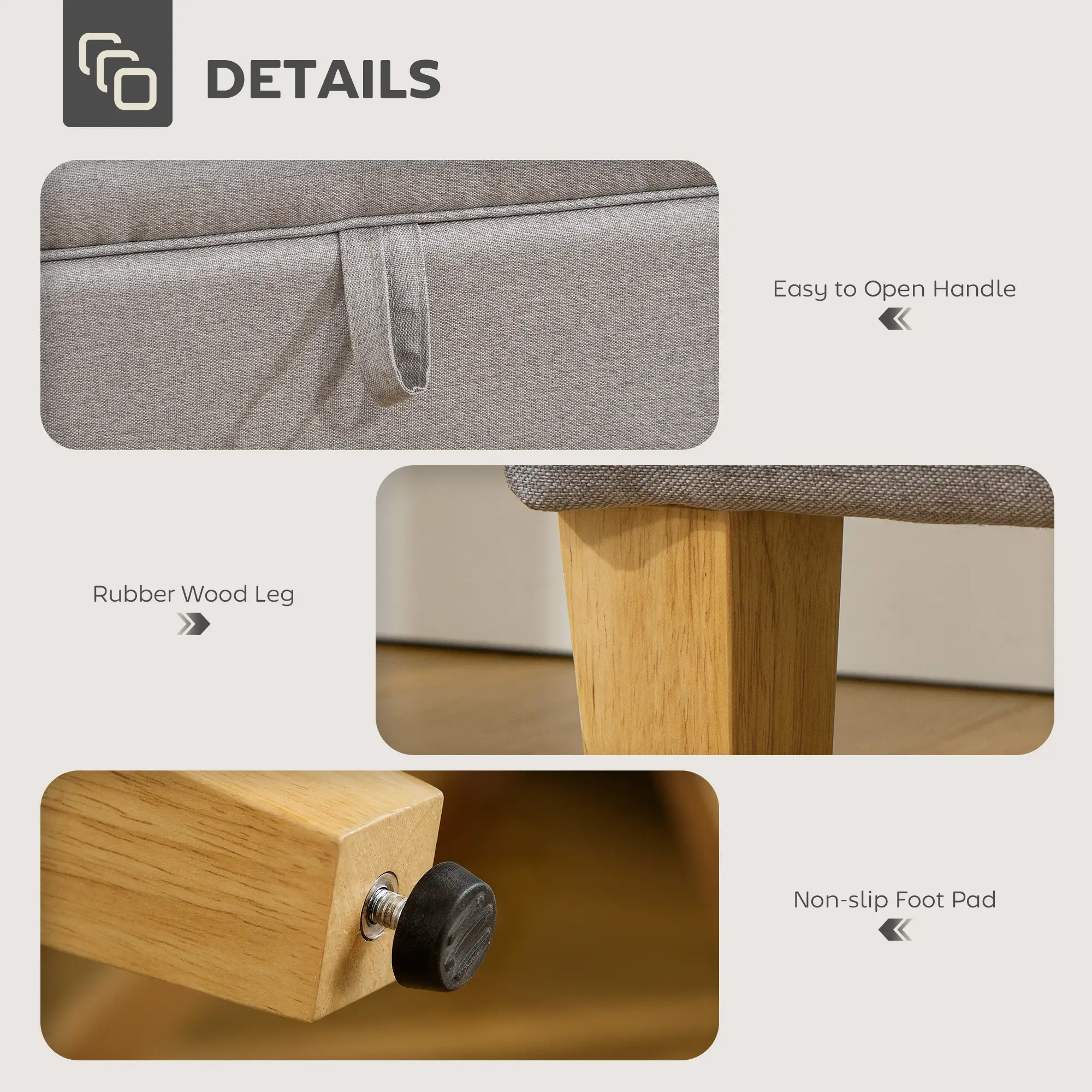Linen Storage Ottoman Bench 71 x 37 x 36cm - Light Grey - 6