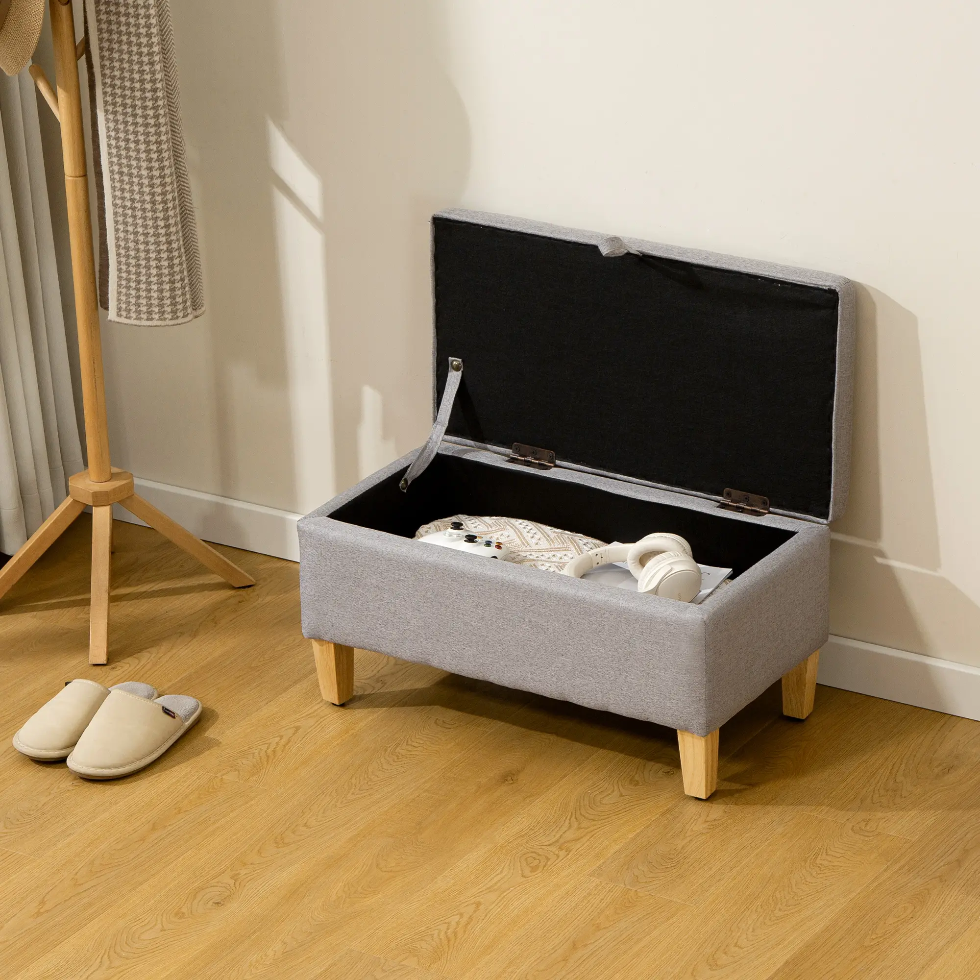Linen Storage Ottoman Bench 71 x 37 x 36cm - Light Grey - 7