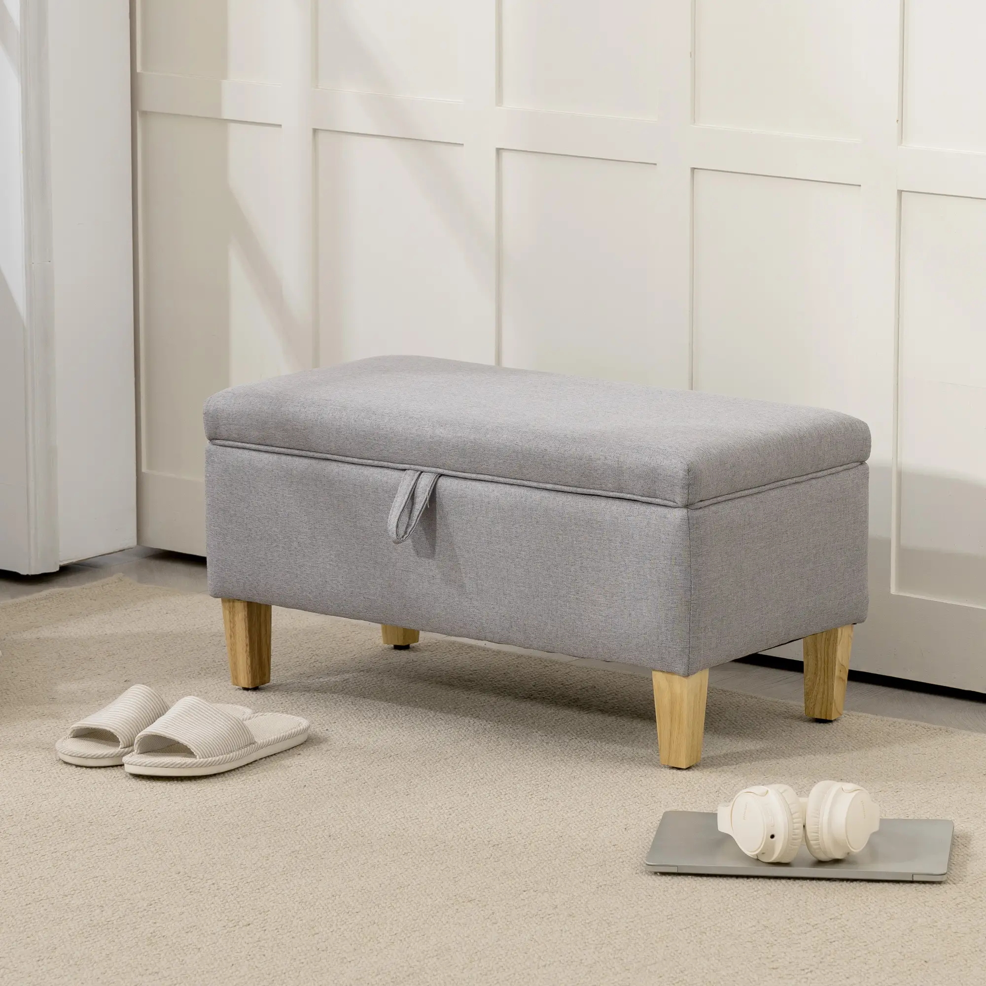 Linen Storage Ottoman Bench 71 x 37 x 36cm - Light Grey - 10