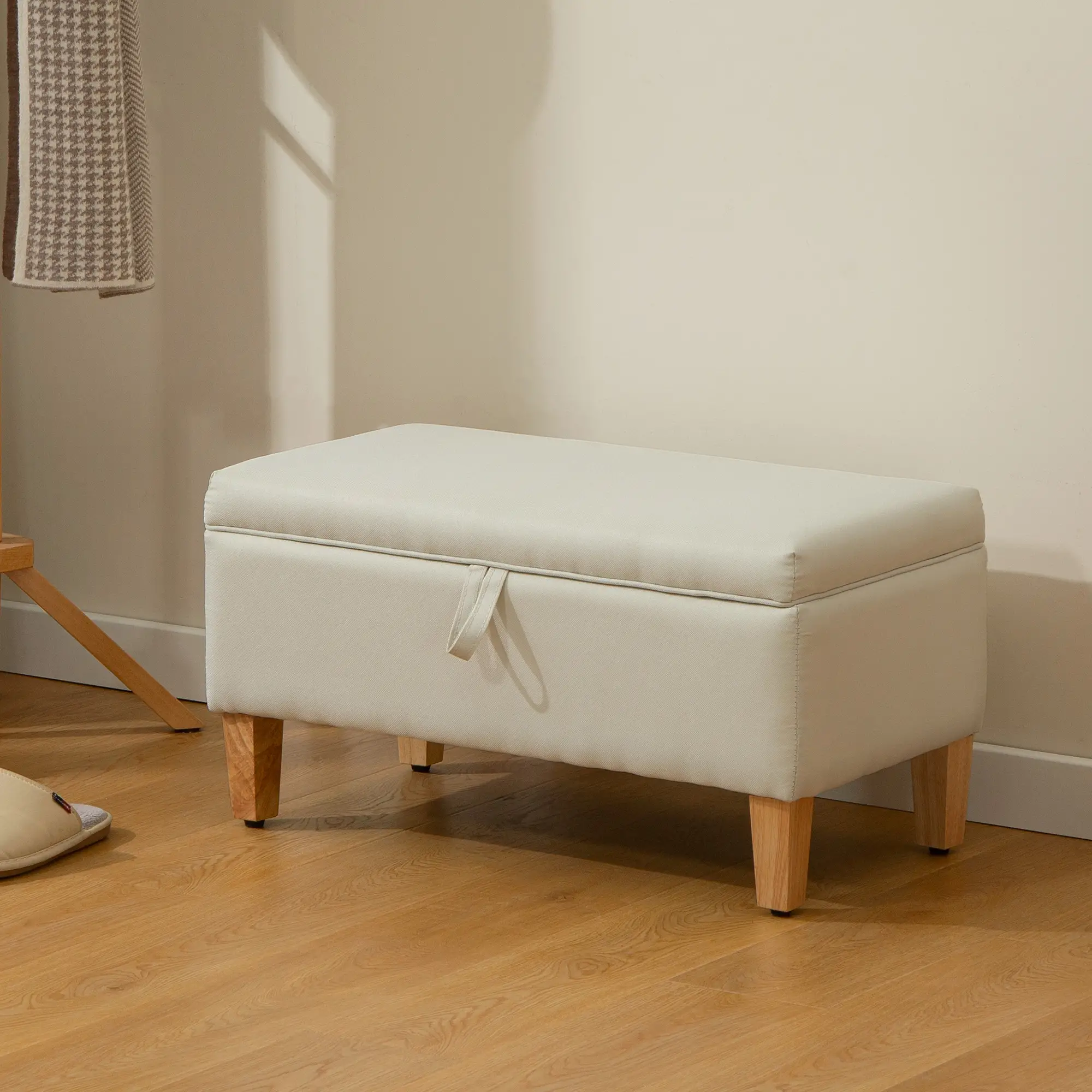 Linen Storage Ottoman Bench 71 x 37 x 36cm - Beige - 2