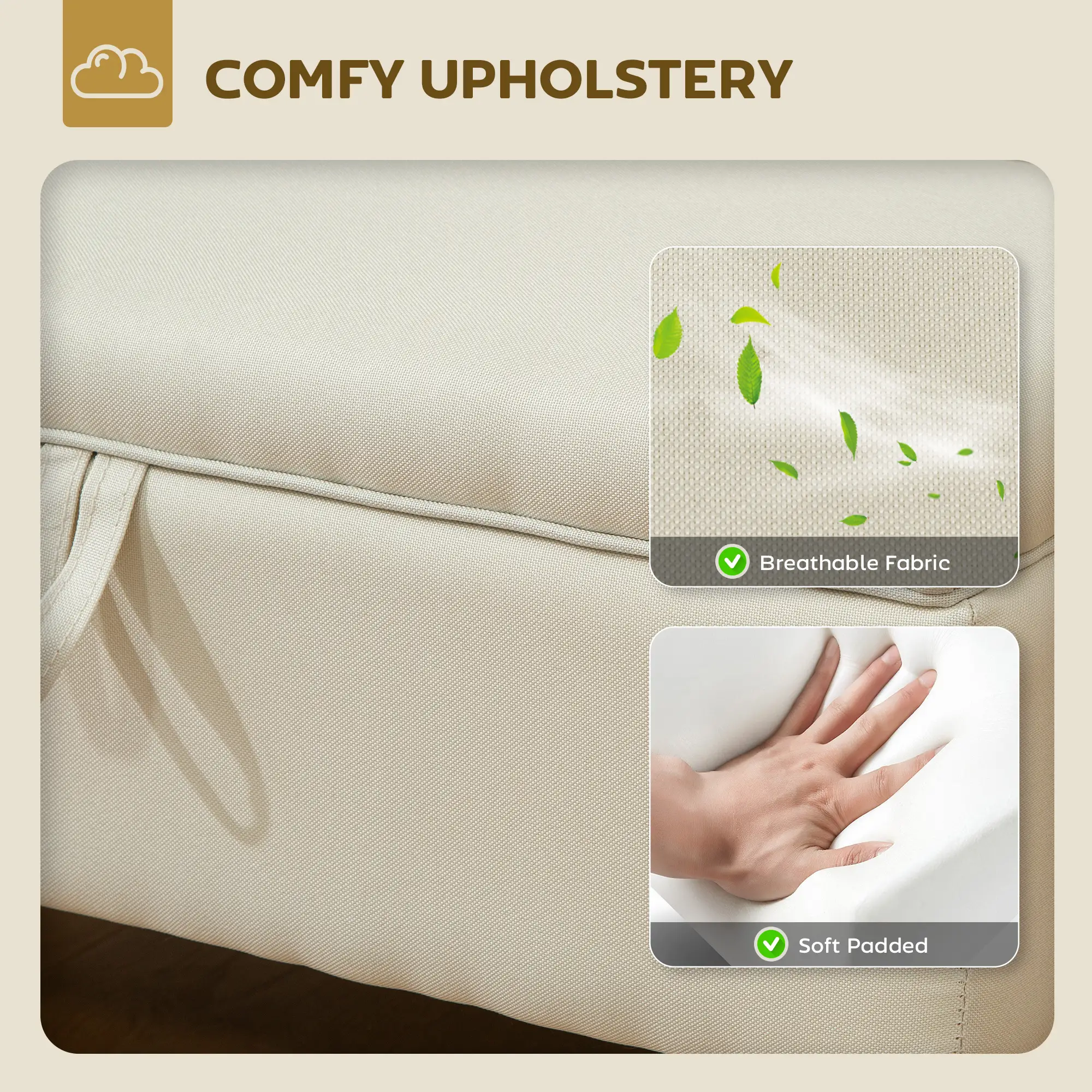 Linen Storage Ottoman Bench 71 x 37 x 36cm - Beige - 5