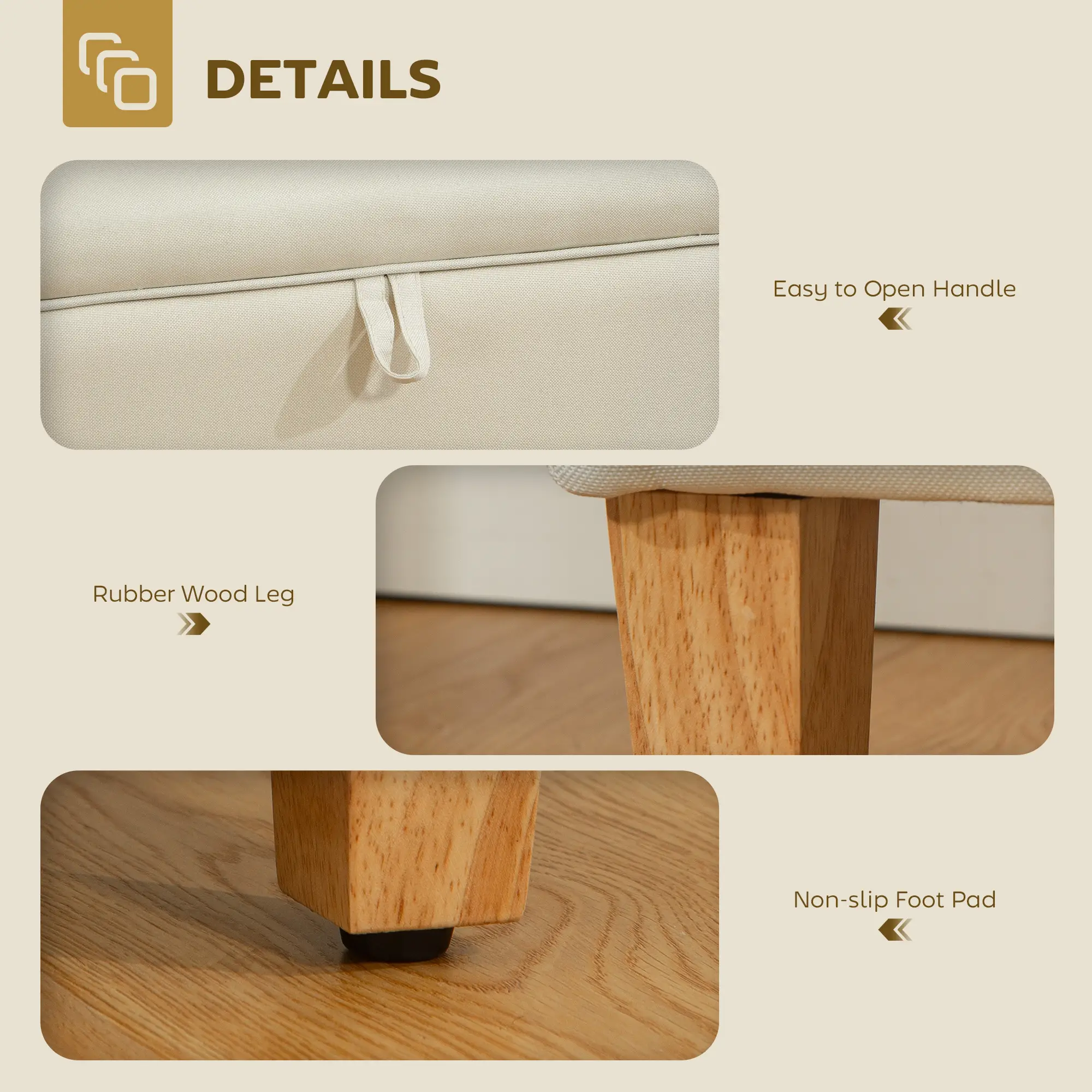 Linen Storage Ottoman Bench 71 x 37 x 36cm - Beige - 6