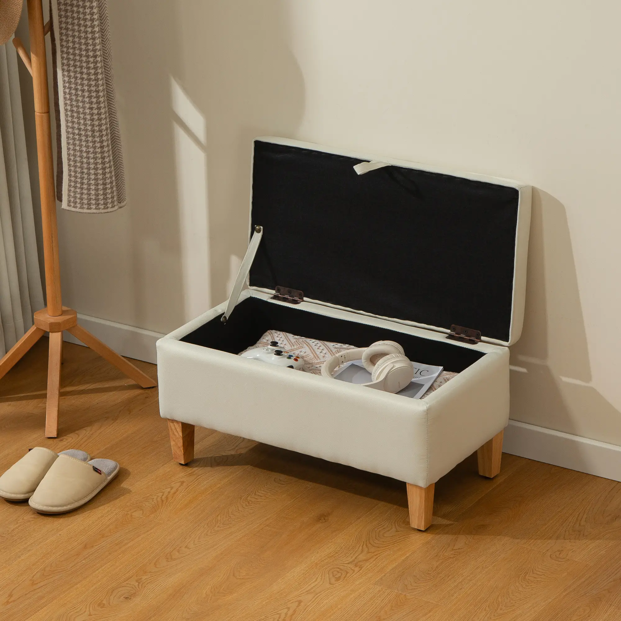 Linen Storage Ottoman Bench 71 x 37 x 36cm - Beige - 7