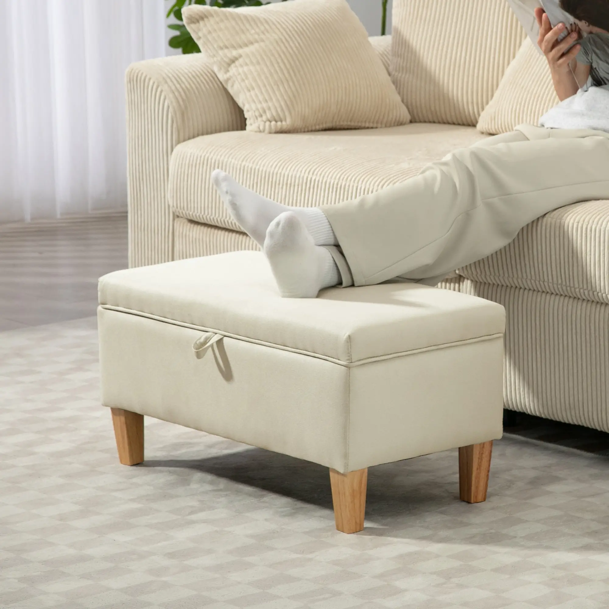 Linen Storage Ottoman Bench 71 x 37 x 36cm - Beige - 8