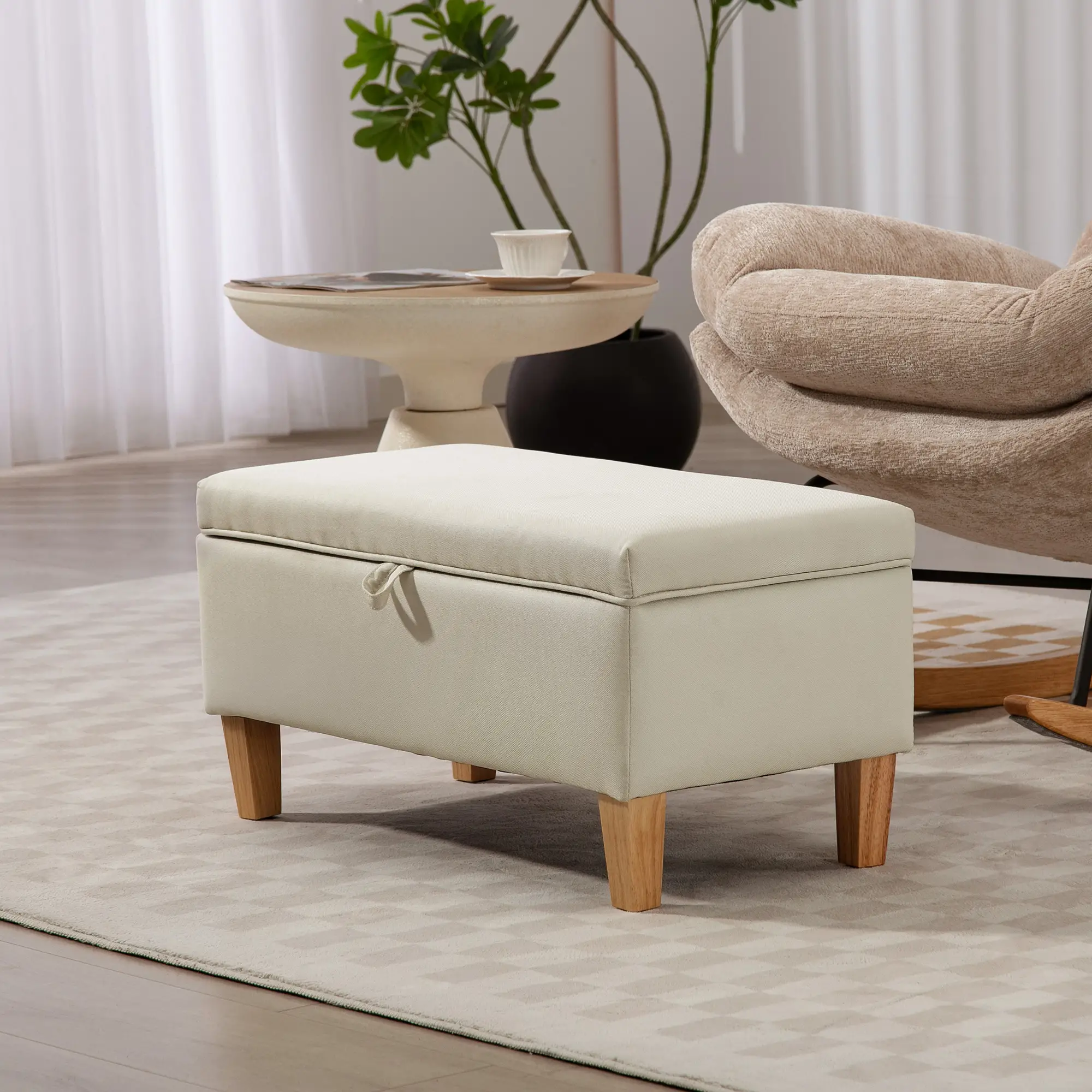 Linen Storage Ottoman Bench 71 x 37 x 36cm - Beige - 10