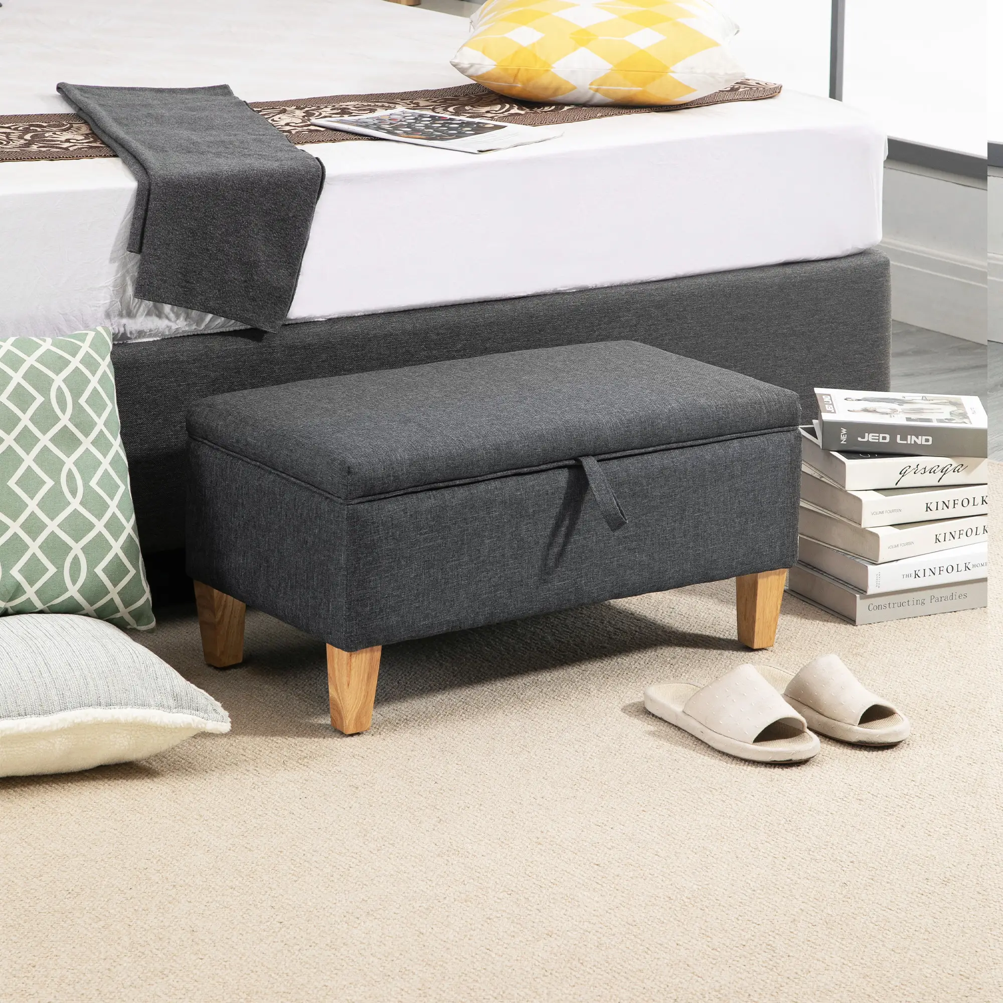 Linen Storage Ottoman Bench 71 x 37 x 36cm - Dark Grey - 2