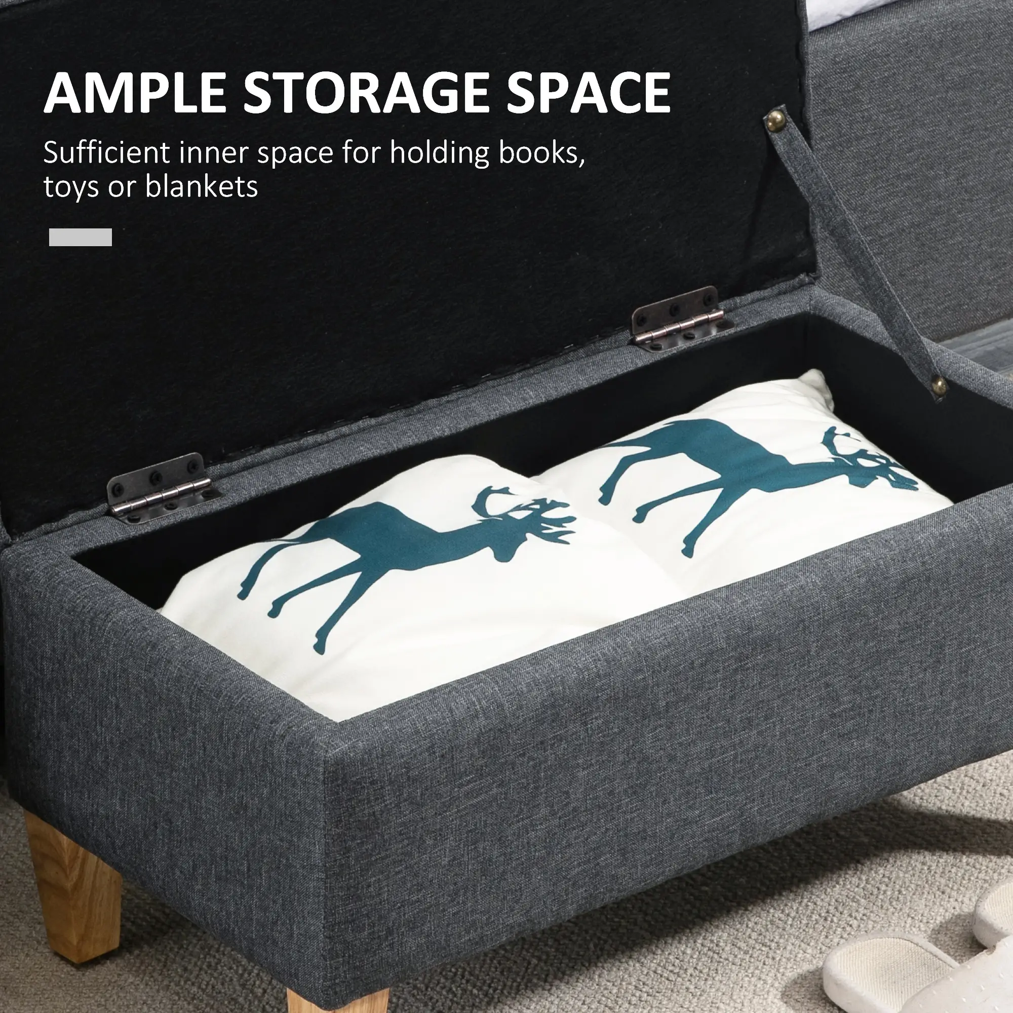 Linen Storage Ottoman Bench 71 x 37 x 36cm - Dark Grey - 4