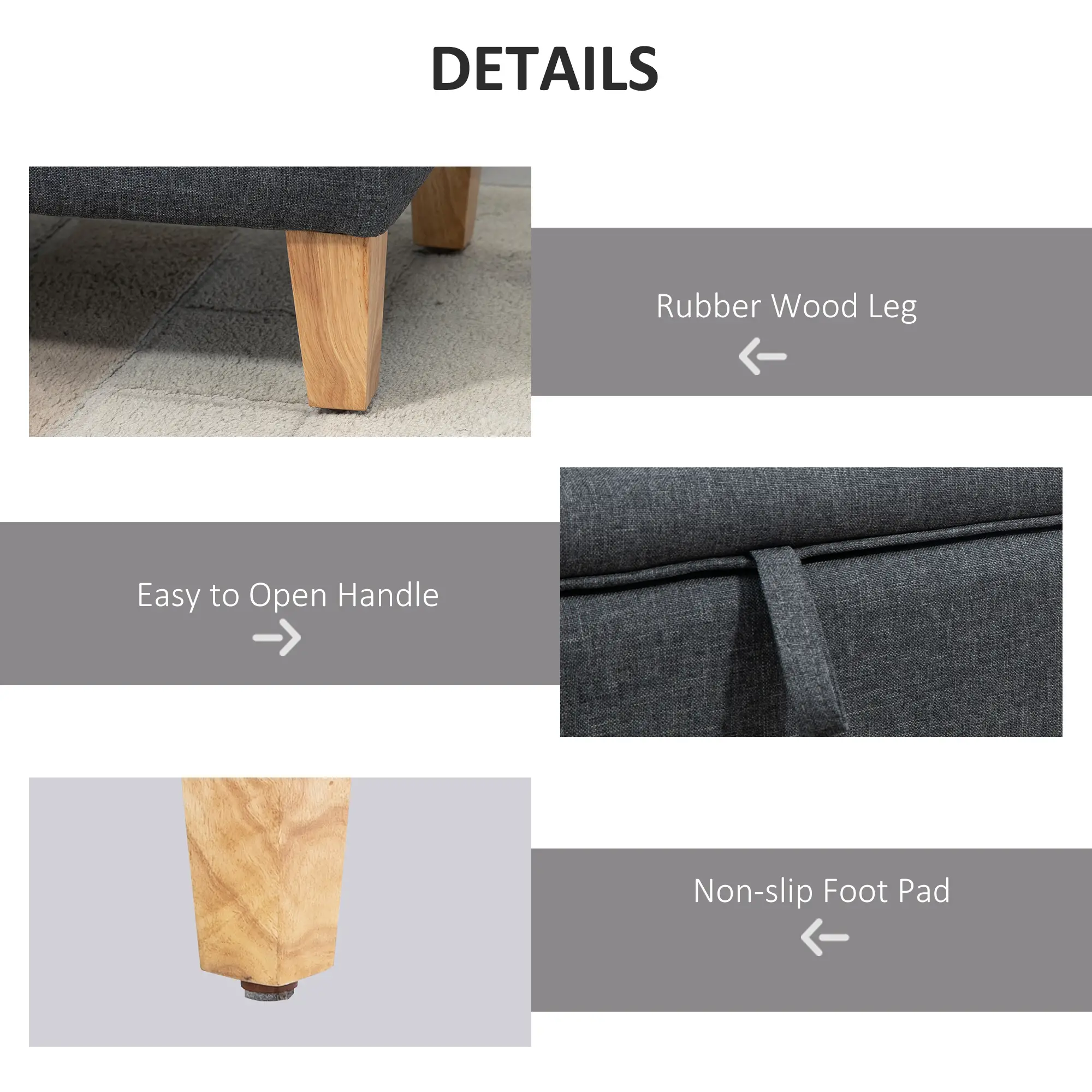 Linen Storage Ottoman Bench 71 x 37 x 36cm - Dark Grey - 6
